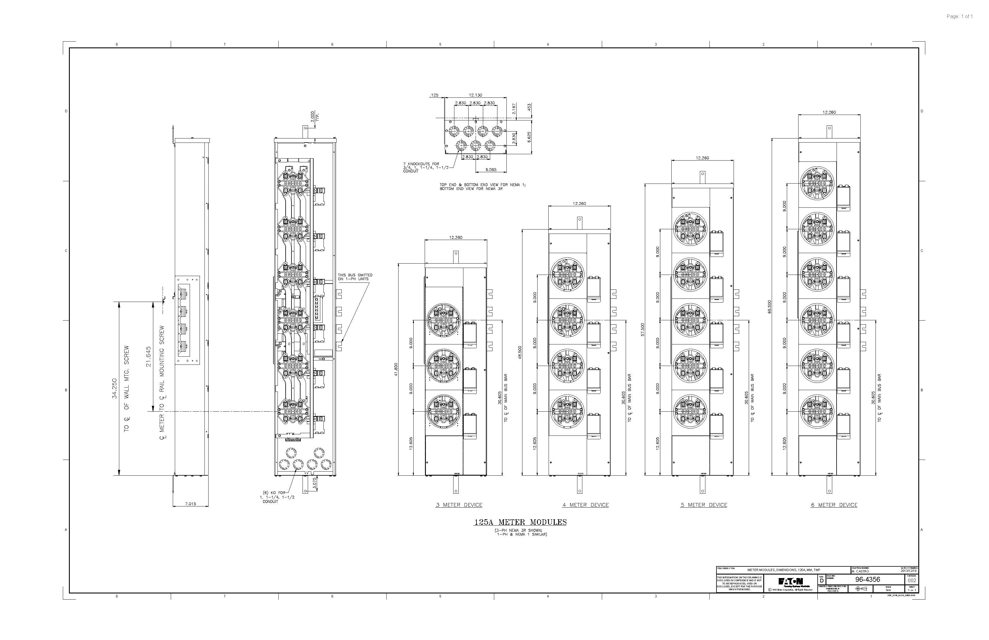 Eaton 1MM512RRL 1PH In / 1PH Out 5 Gang 125A Socket Ringless Meter Stack