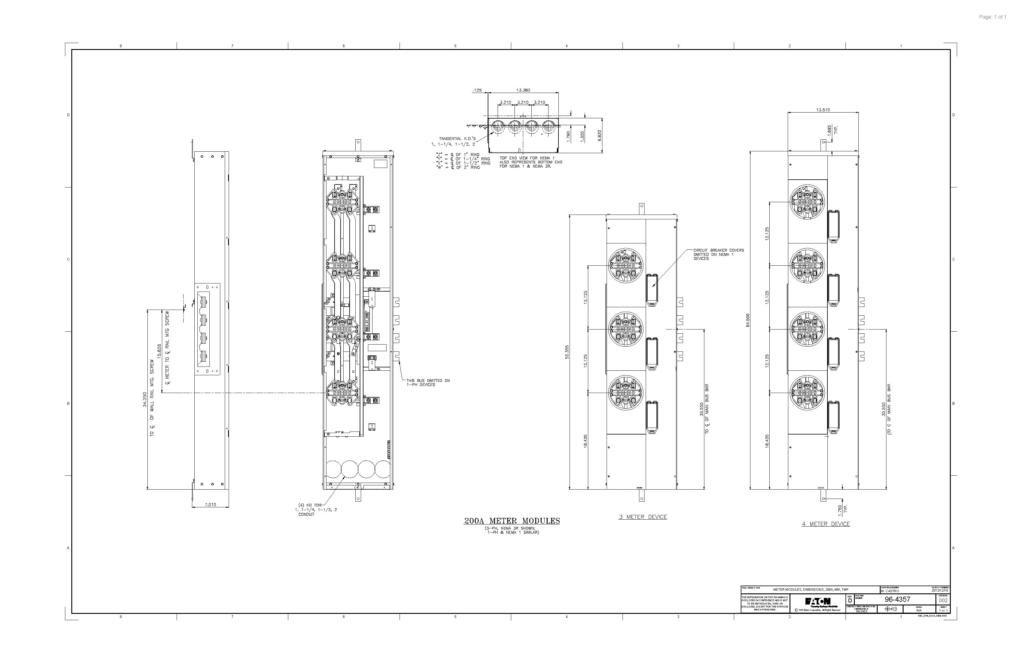 Eaton 1MM420RRL Single Phase 4-Gang 200A Socket Ringless Meter Stack