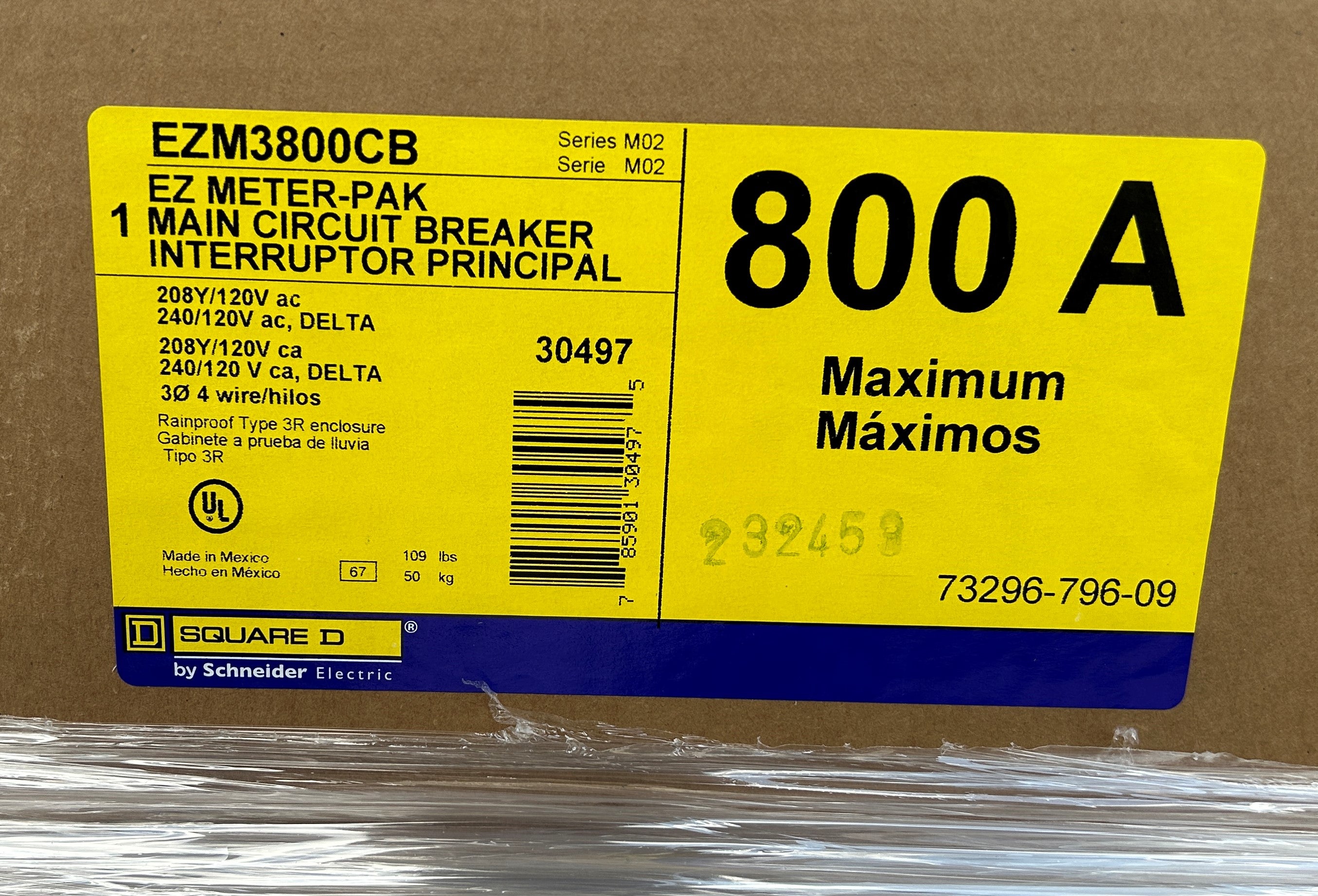Square D EZM3800CB 800A Main Circuit Breaker Disconnect