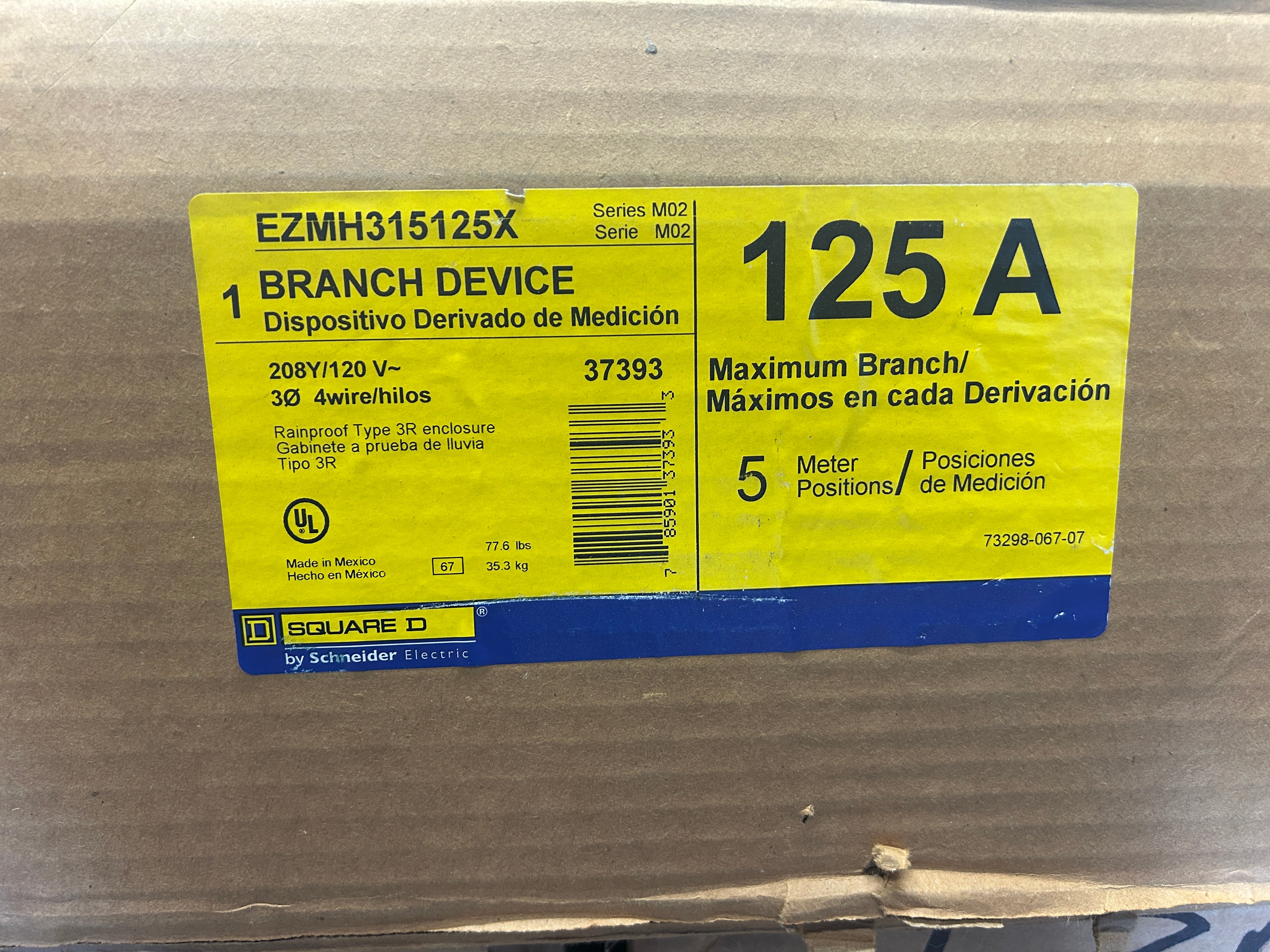 Square D EZMH315125X 3PH In / 1PH Out 5 Gang Ringless Horn Bypass 1200A Bus Meter Stack