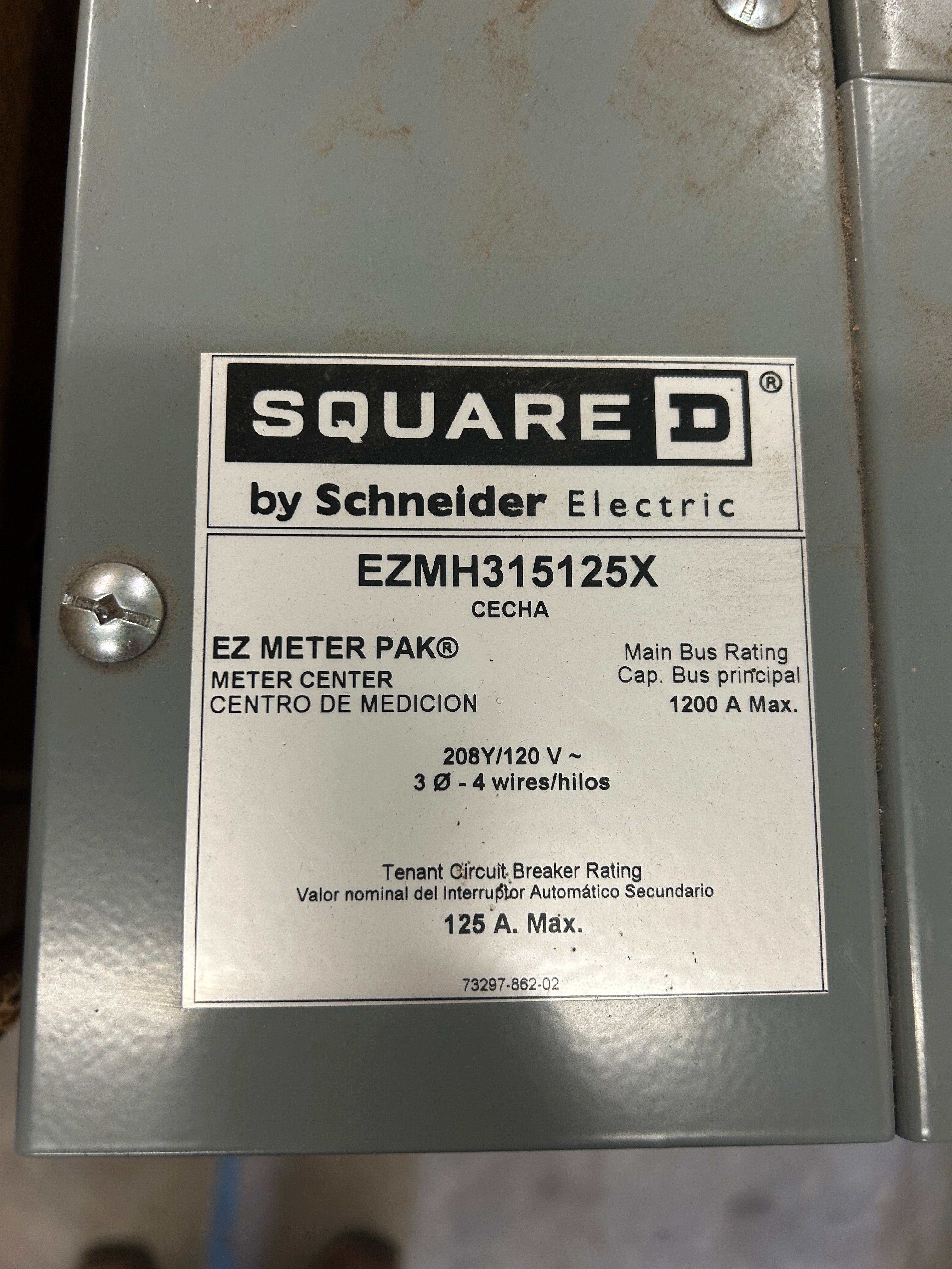 Square D EZMH315125X 3PH In / 1PH Out 5 Gang Ringless Horn Bypass 1200A Bus Meter Stack