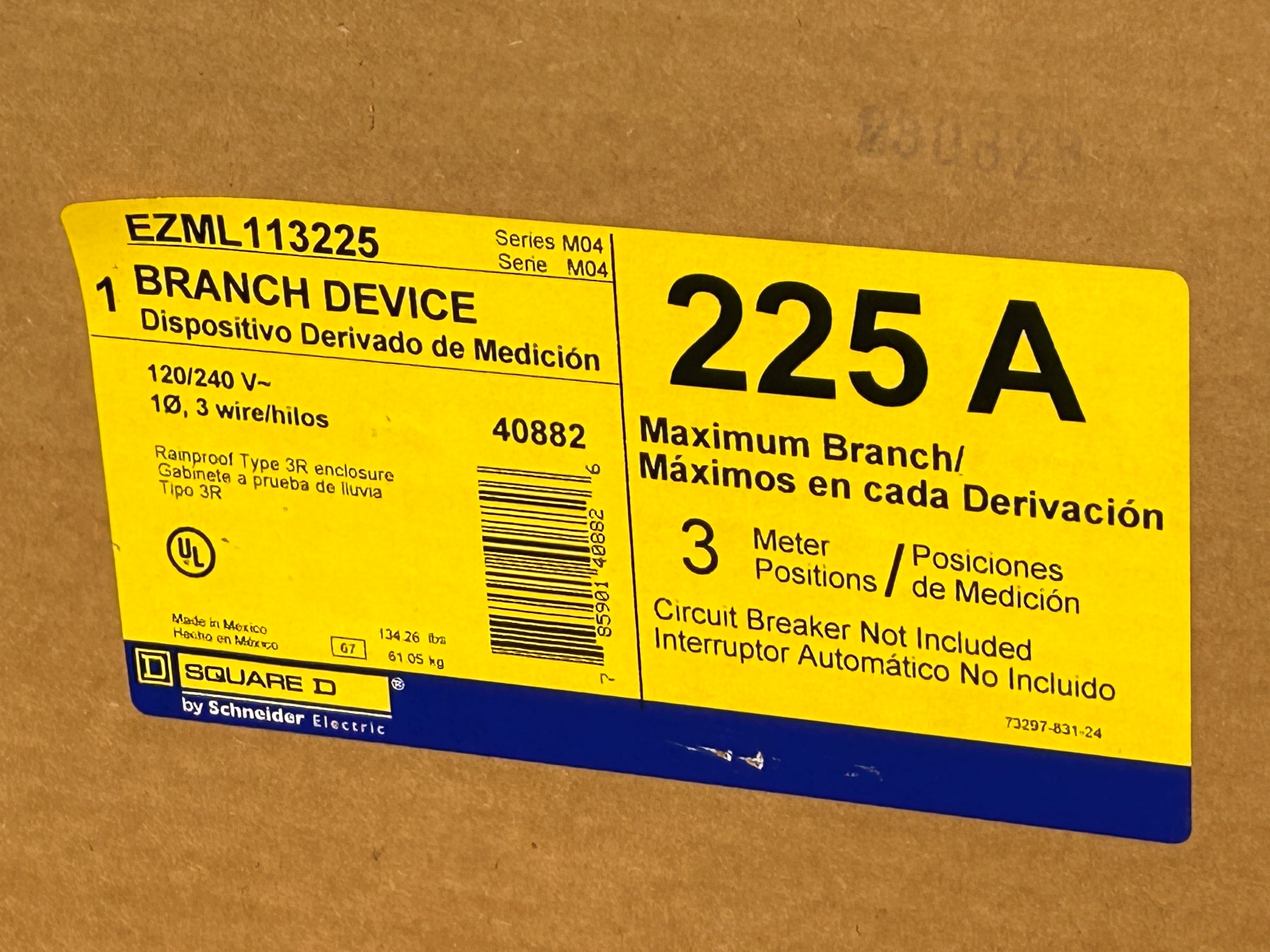 Square D EZML113225 1PH In / 1PH Out 3 Gang 225A Socket Ringless Lever Bypass Meter Stack