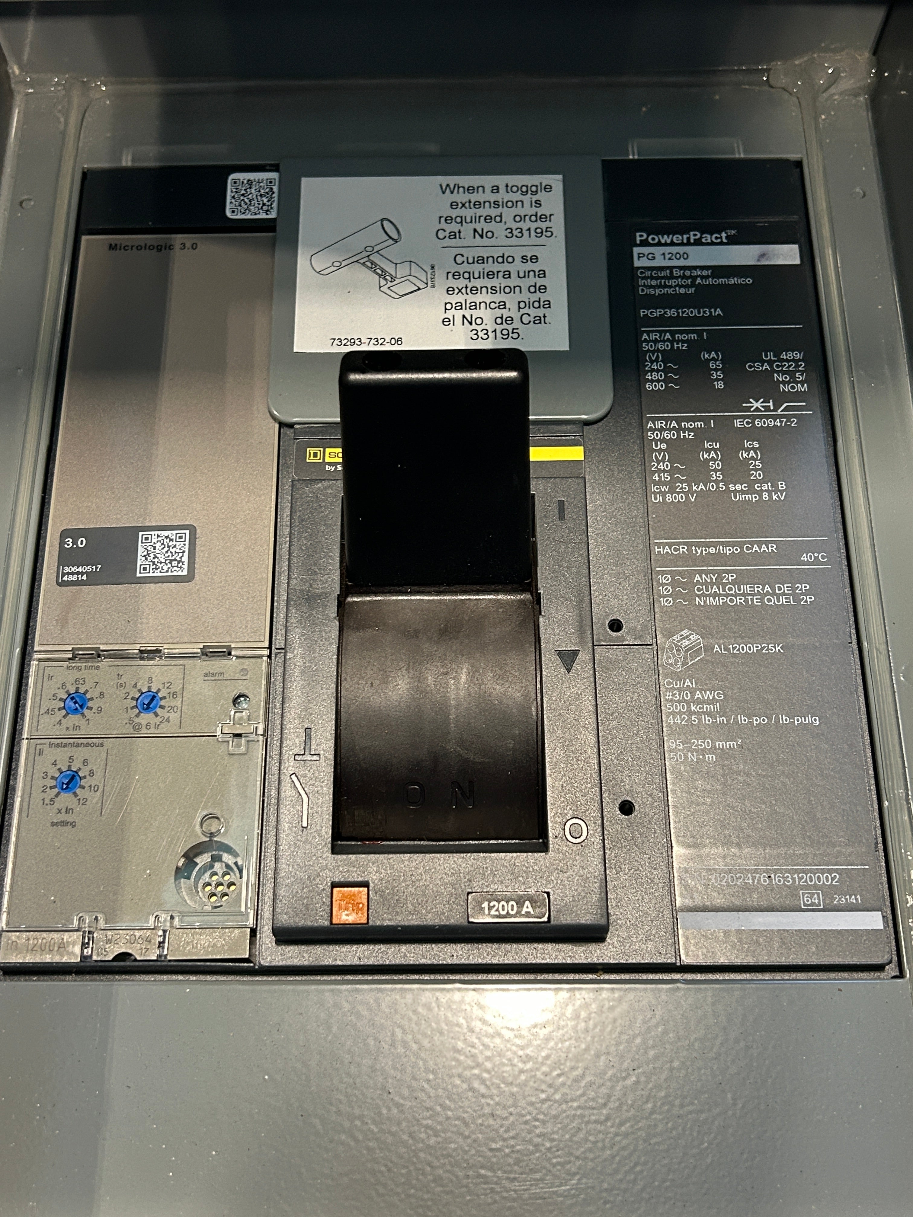 Square D EZM31200GCBU 1200A Main Circuit Breaker Disconnect
