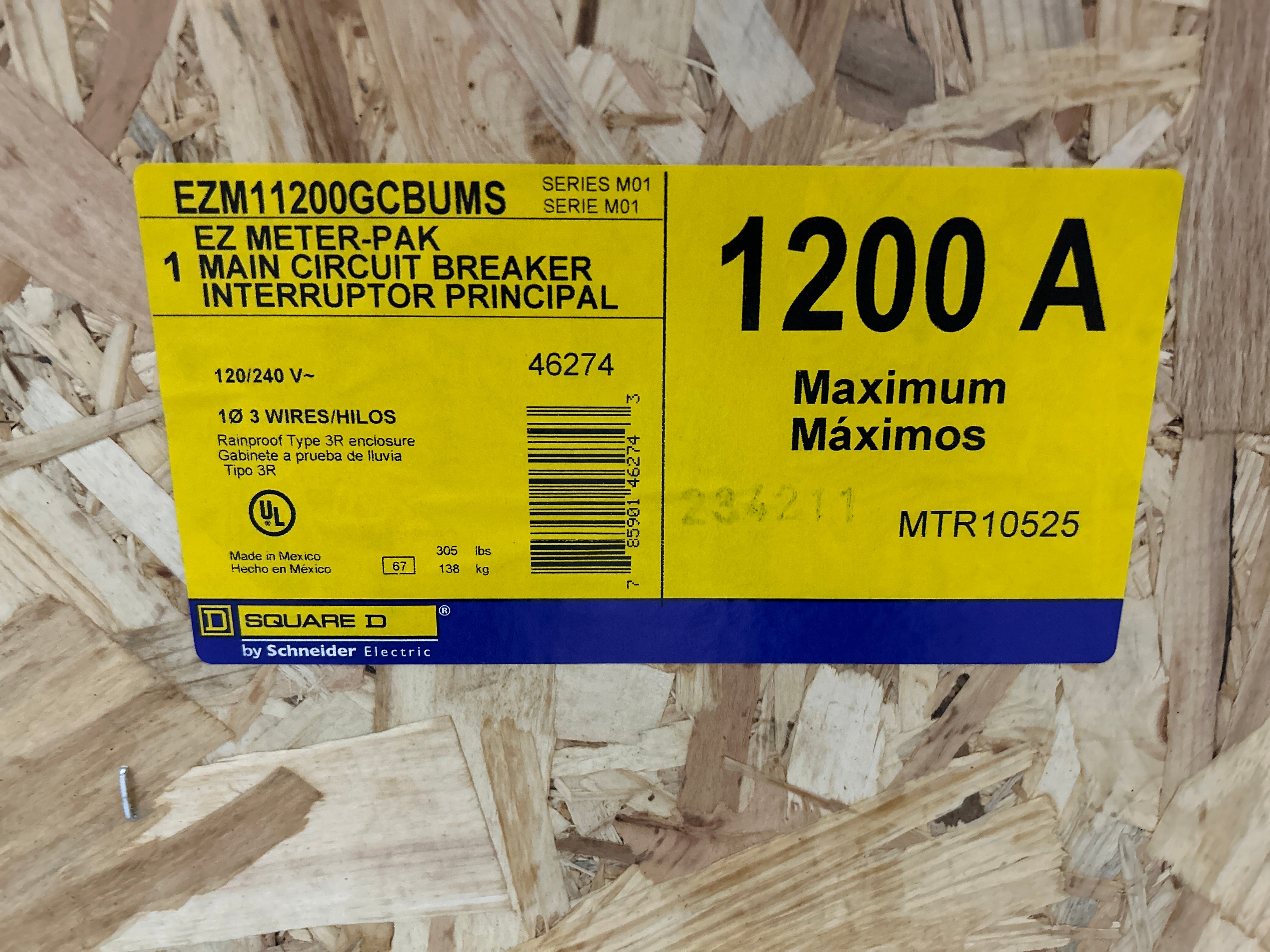 Square D EZM11200GCBUMS EUSERC Rated 1PH 1200A Main Disconnect w/Energy Reduction Maintenance Switch