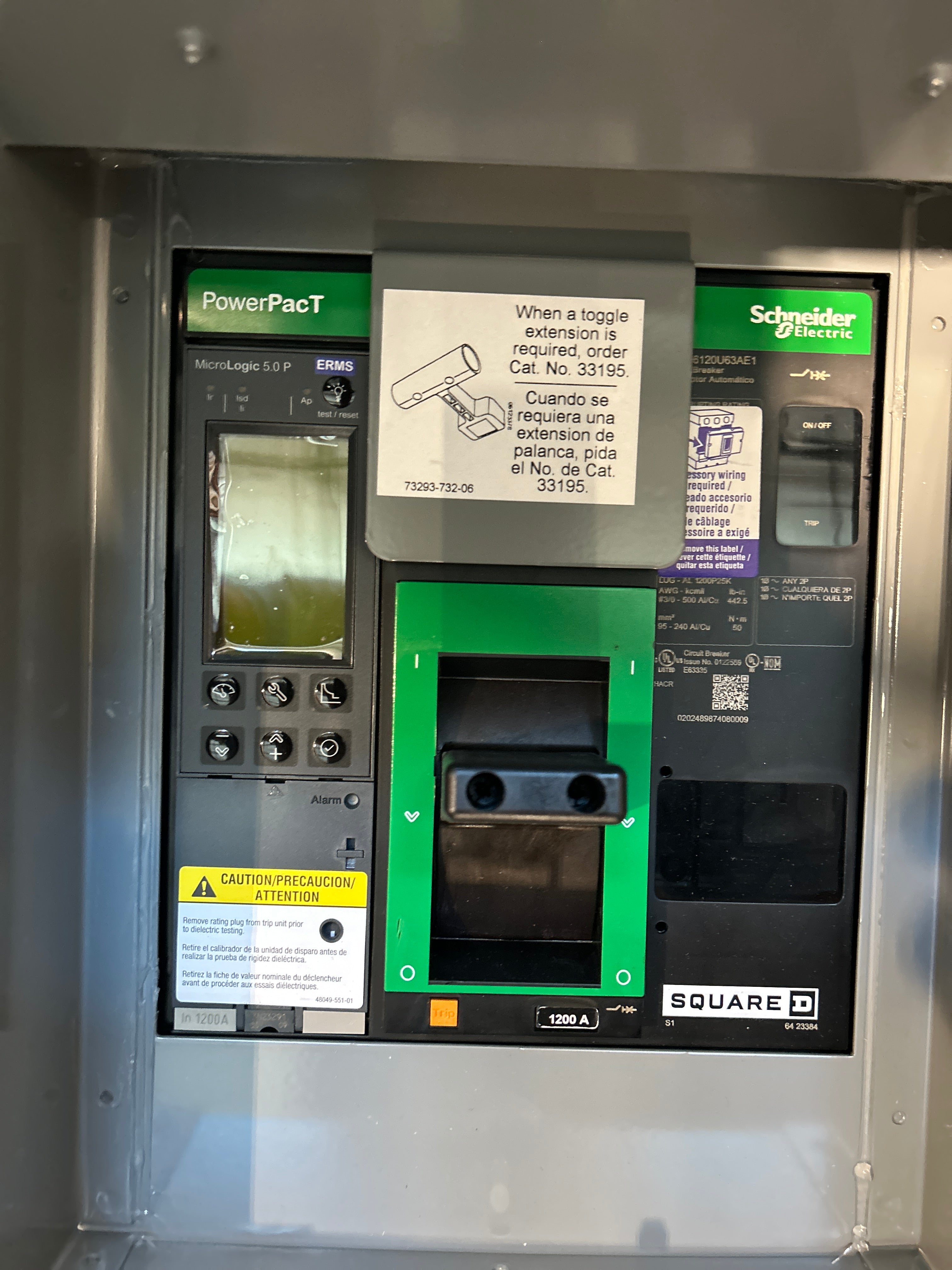 Square D EZM11200GCBUMS EUSERC Rated 1PH 1200A Main Disconnect w/Energy Reduction Maintenance Switch