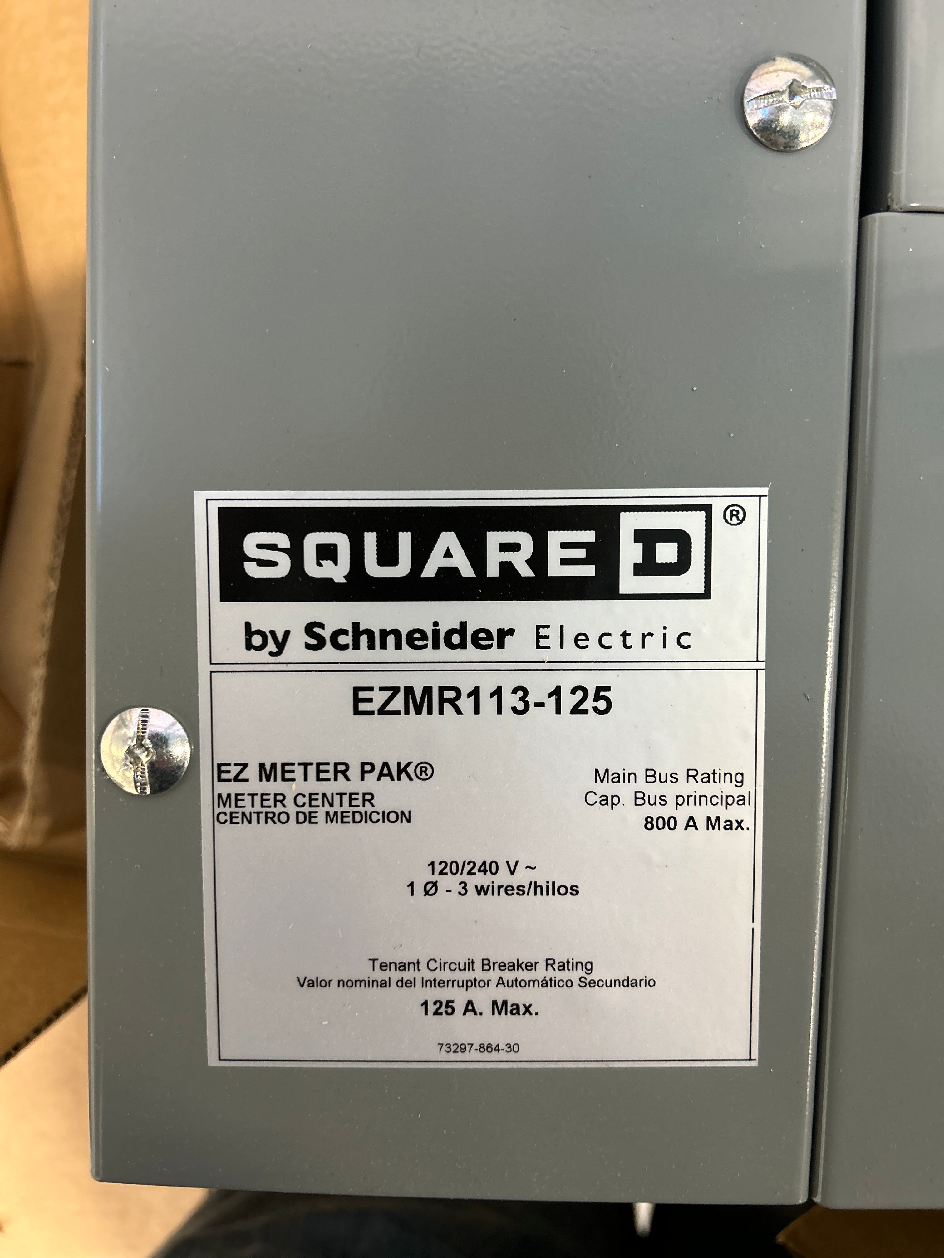 Square D EZMR113125 1PH In / 1PH Out 3 Gang 125A Socket Ringless Meter Stack