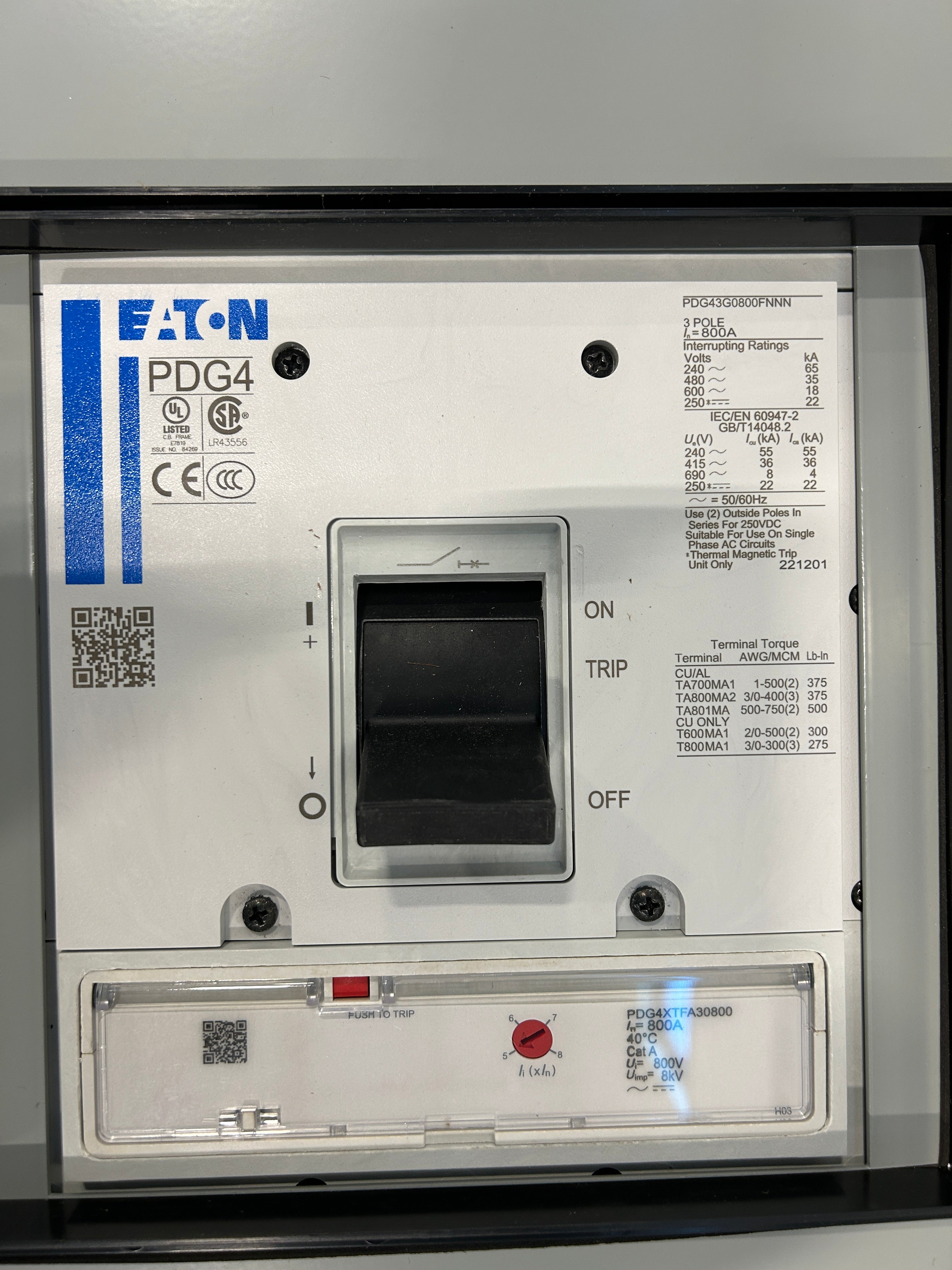 Eaton 3PMB800R750 (Similar to 3PMB800R) 3 Phase 800A Main Circuit Breaker Disconnect