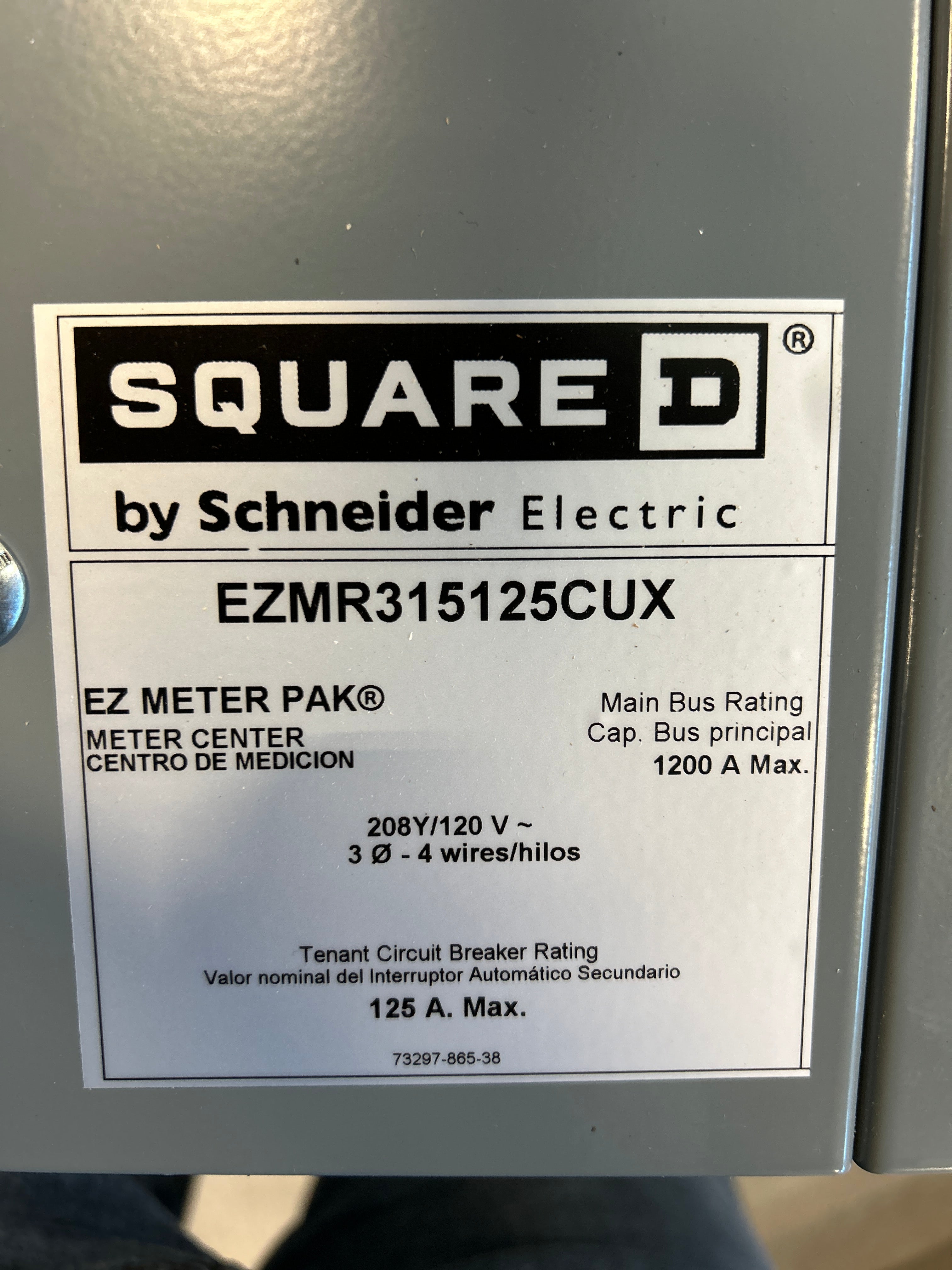 Square D EZMR315125CUX 3PH In / 1PH Out 5 Gang 125A Socket 1200A Copper Busbar Ringless Meter Stack