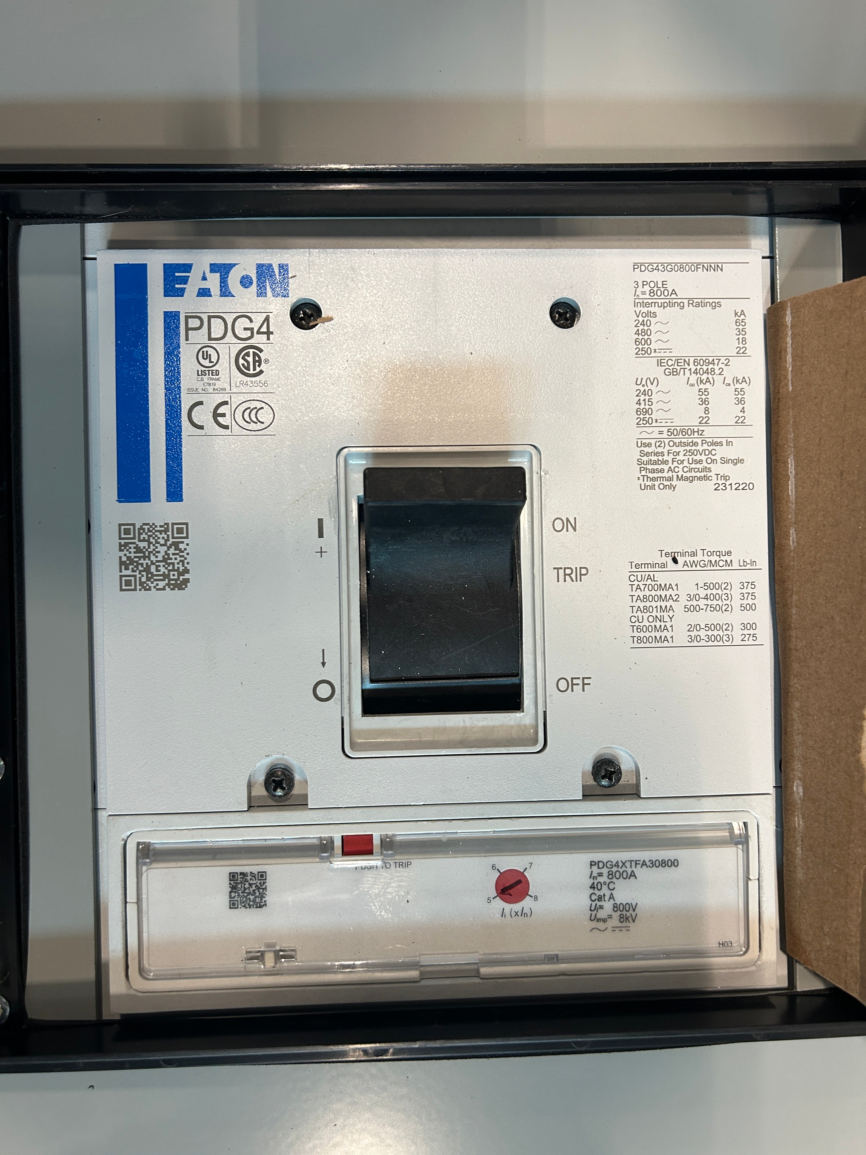 Eaton 3PMB800R 3PH 800A Main Disconnect for Modular Metering