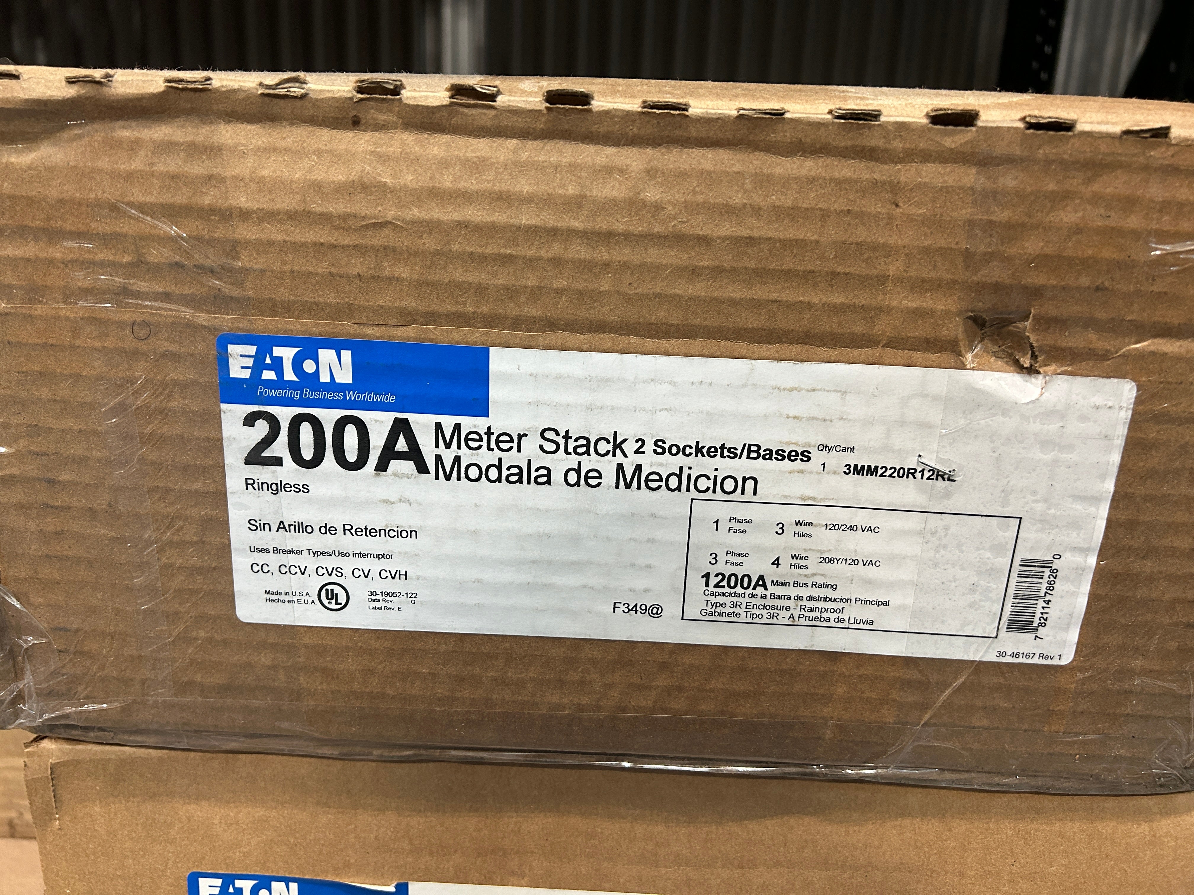 Eaton 3MM220R12RL 3PH In / 1PH Out 2 Gang 200A Socket 1200A Copper Busbar Ringless Meter Stack