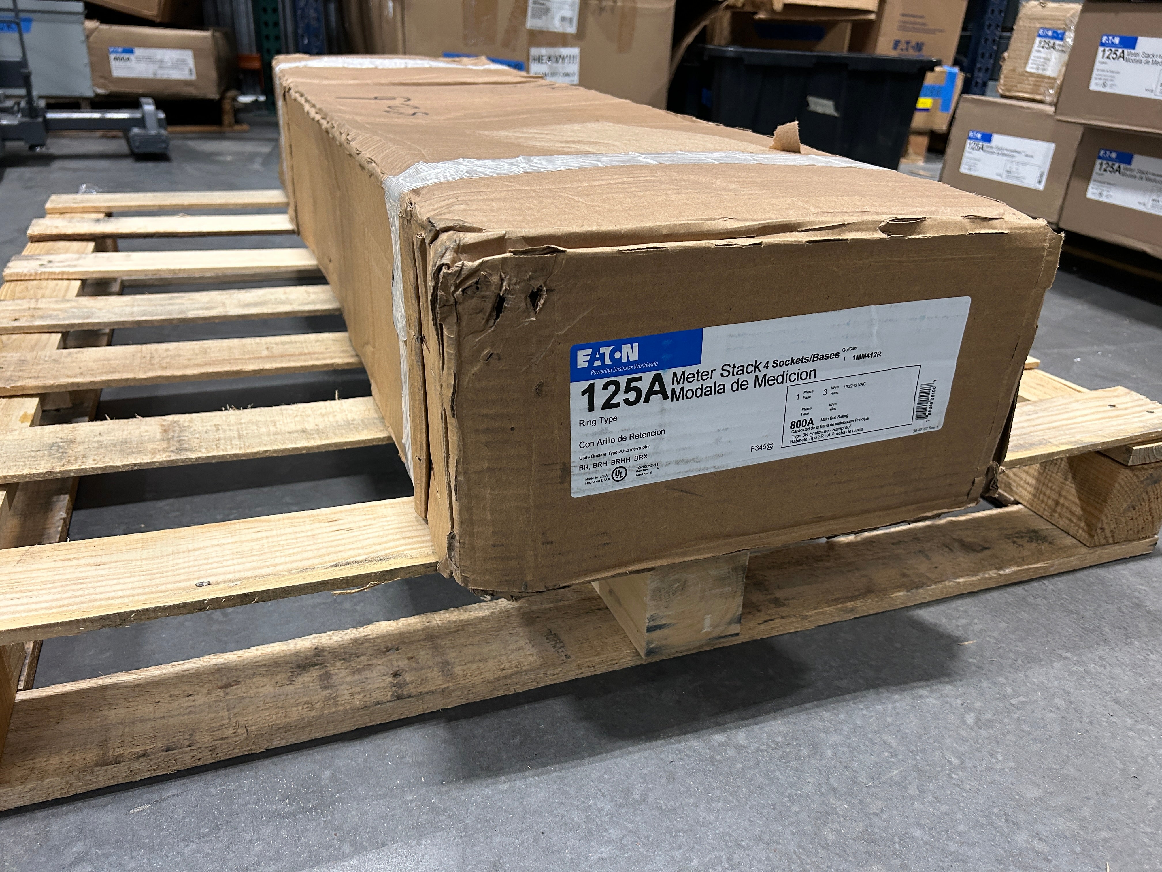 Eaton 1MM412R 1PH In / 1PH Out 4 Gang 125A Socket Ringed Meter Stack