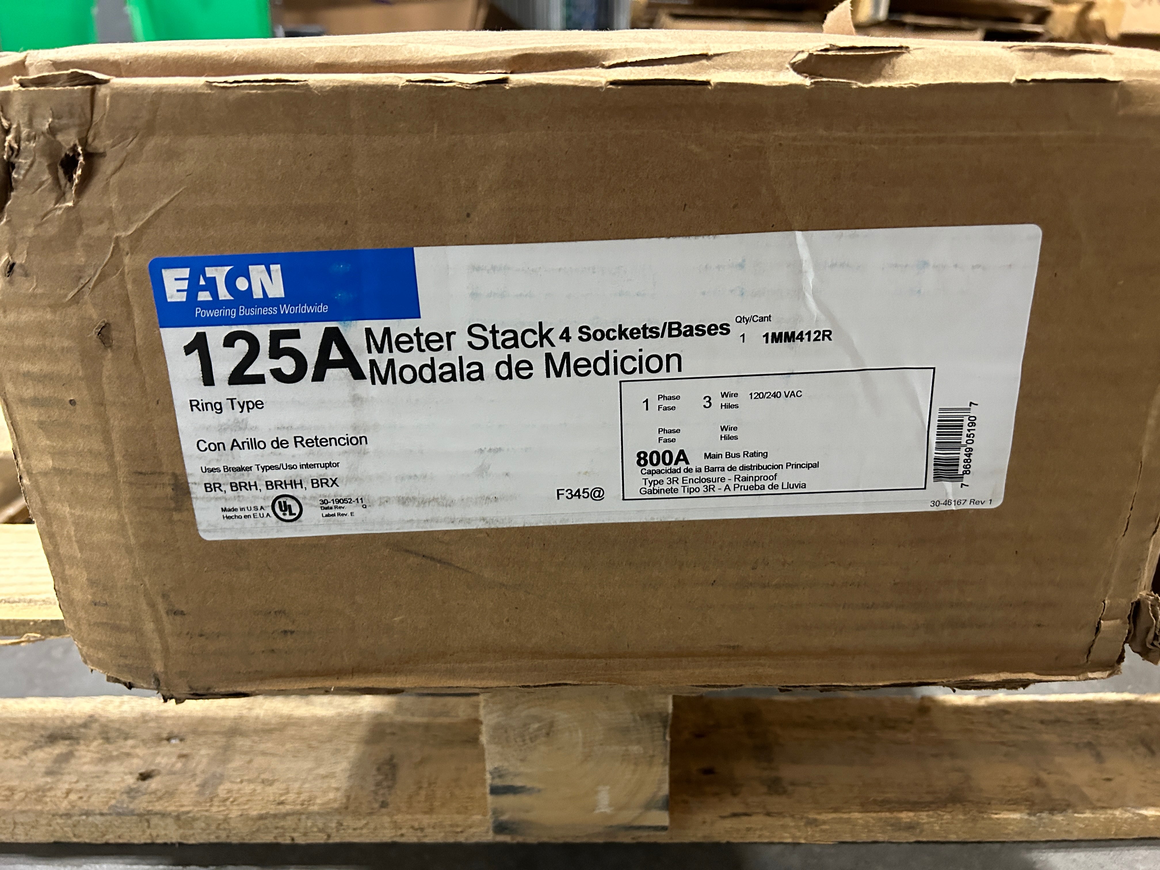 Eaton 1MM412R 1PH In / 1PH Out 4 Gang 125A Socket Ringed Meter Stack