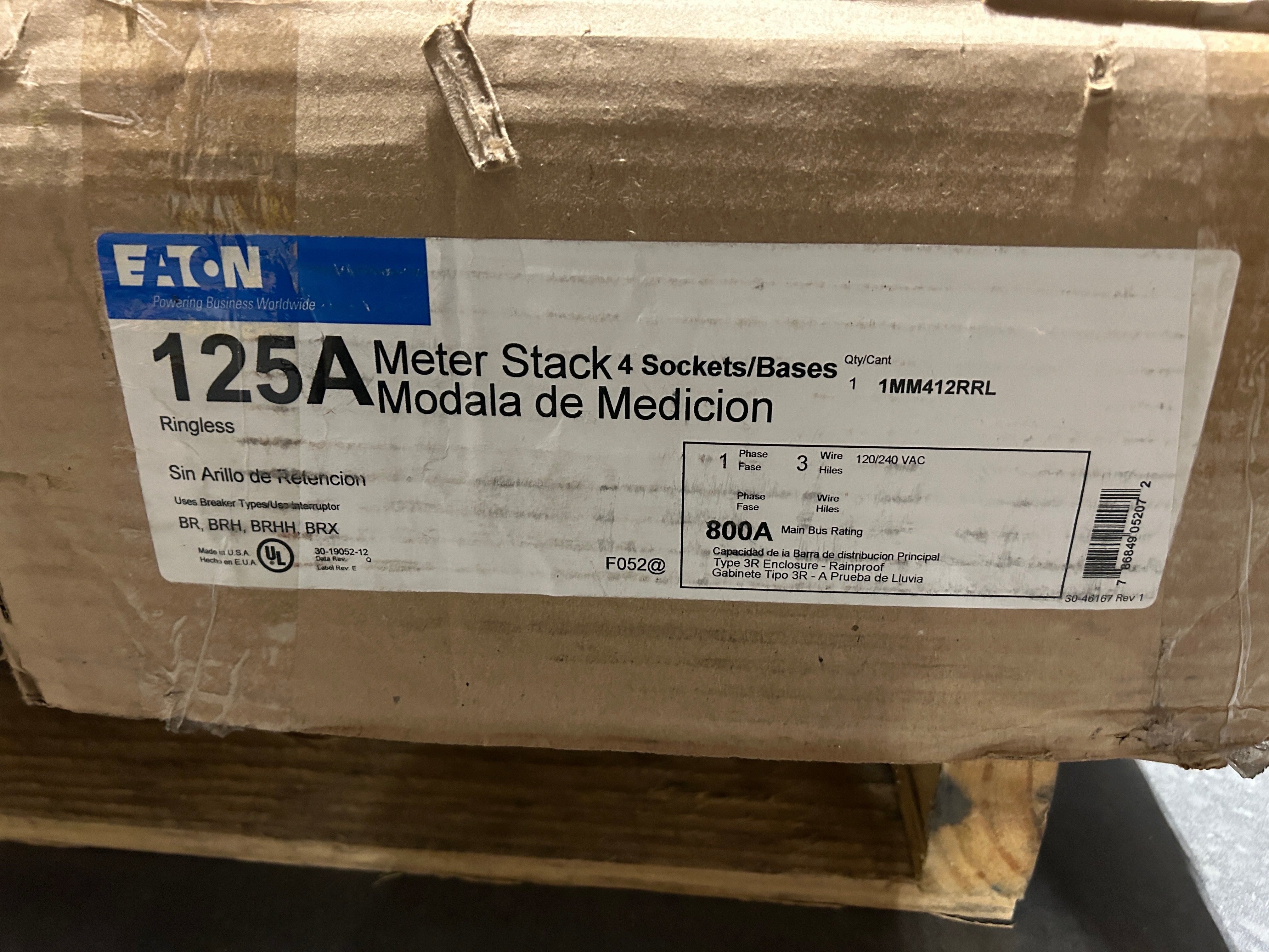 Eaton 1MM412RRL 1PH In /1PH Out 4 Gang 125A Socket Ringless Meter Stack