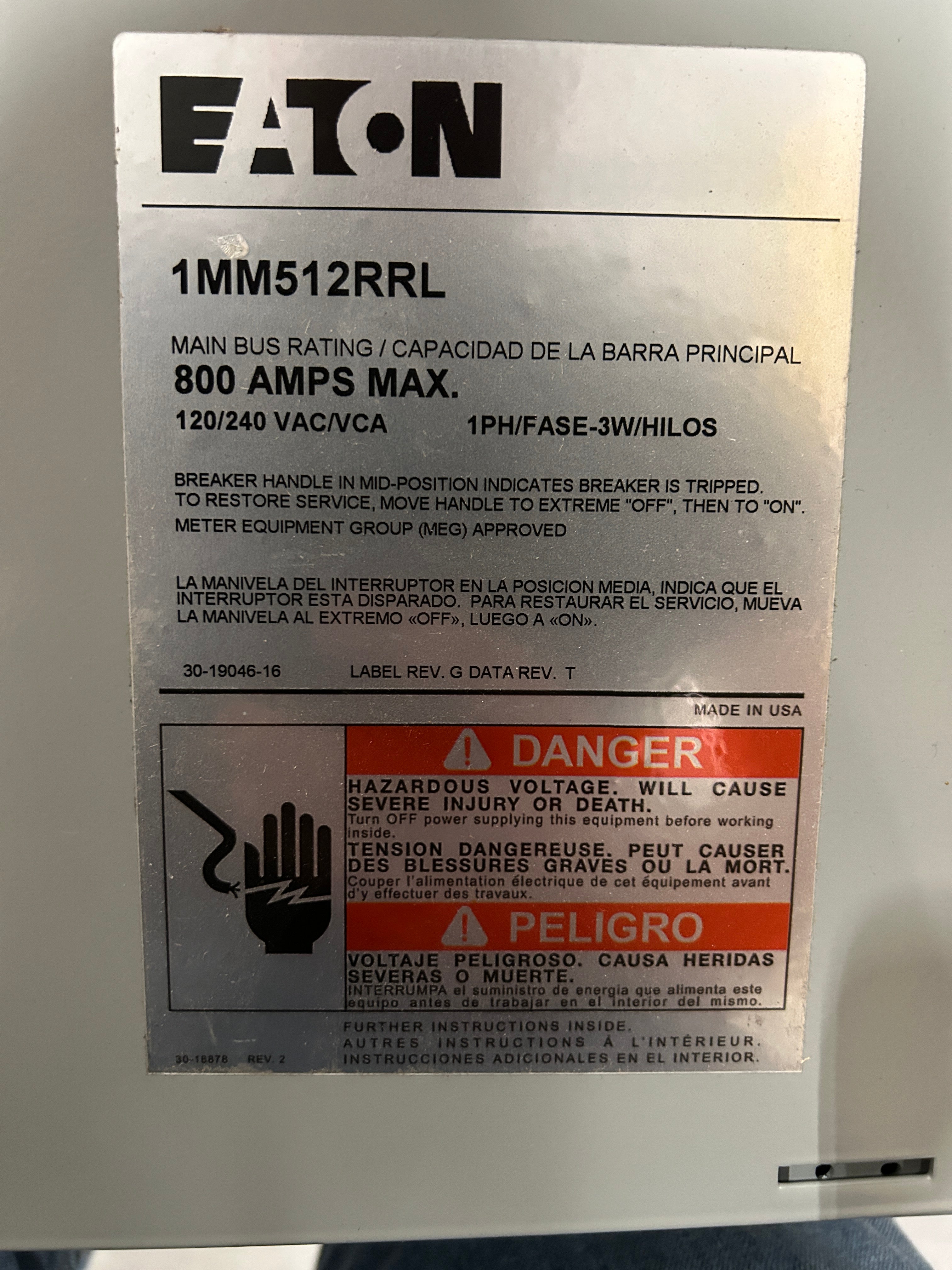 Eaton 1MM512RRL 1PH In / 1PH Out 5 Gang 125A Socket Ringless Meter Stack