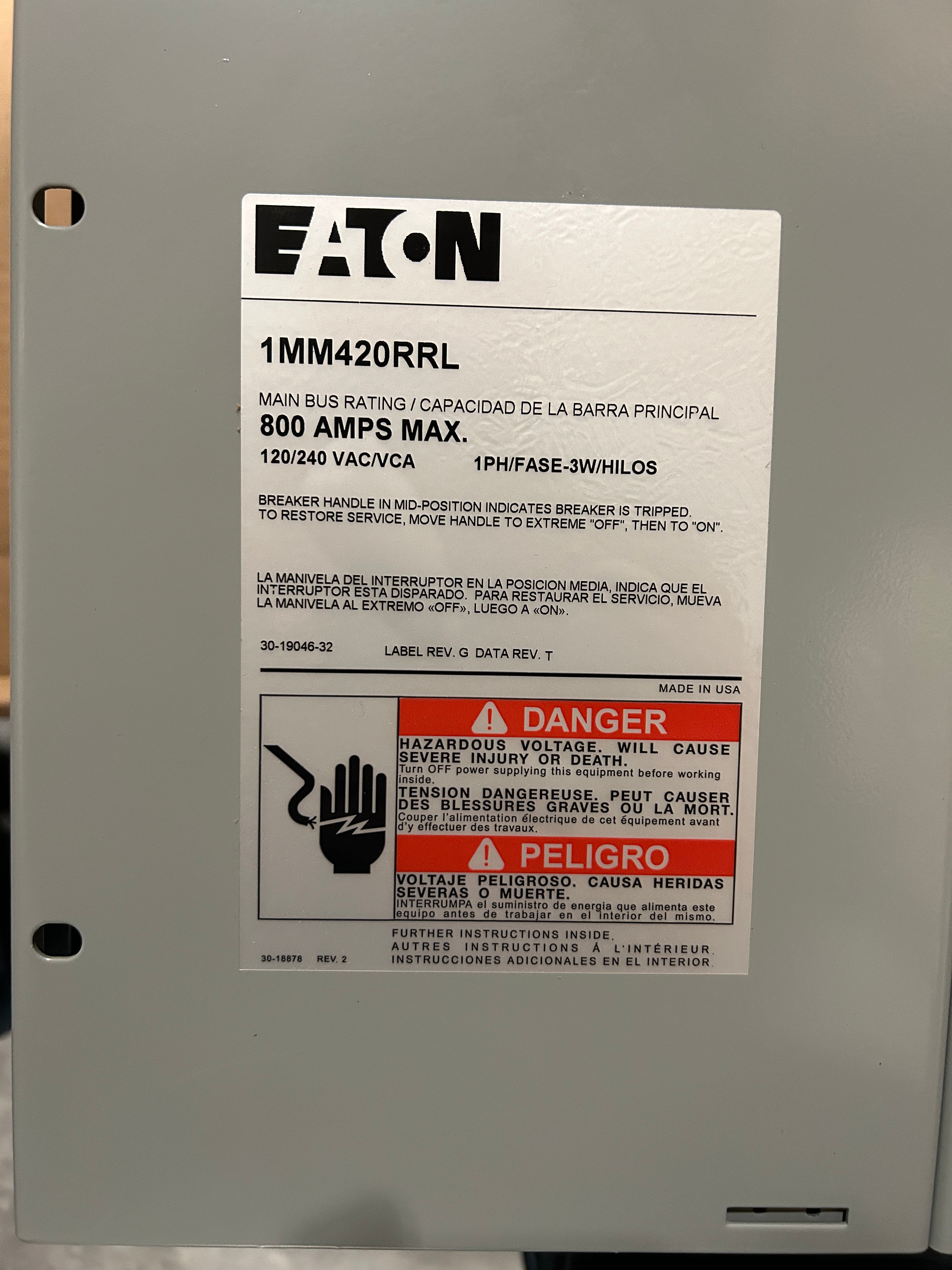 Eaton 1MM420RRL Single Phase 4-Gang 200A Socket Ringless Meter Stack