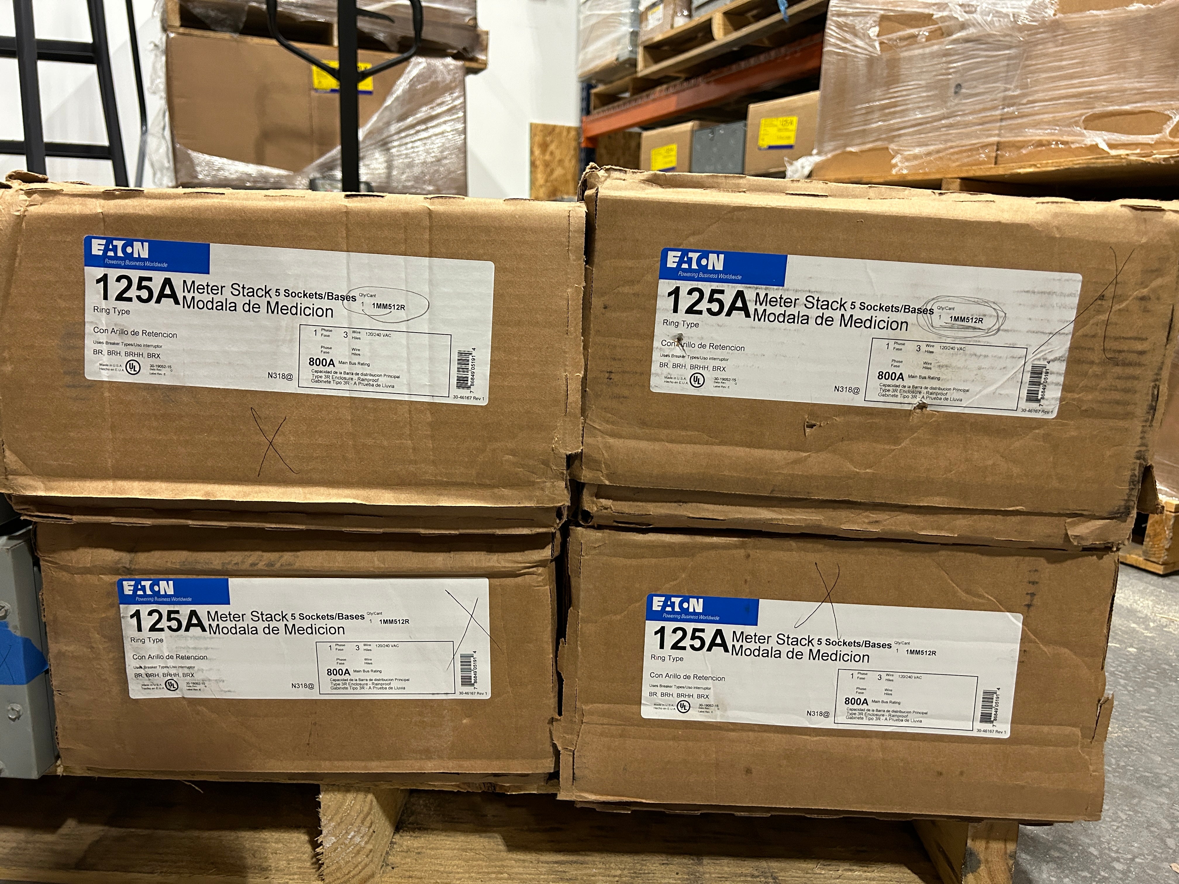 Eaton 1MM512R 1PH In / 1PH Out 5 Gang 125A Socket Ringed Meter Stack