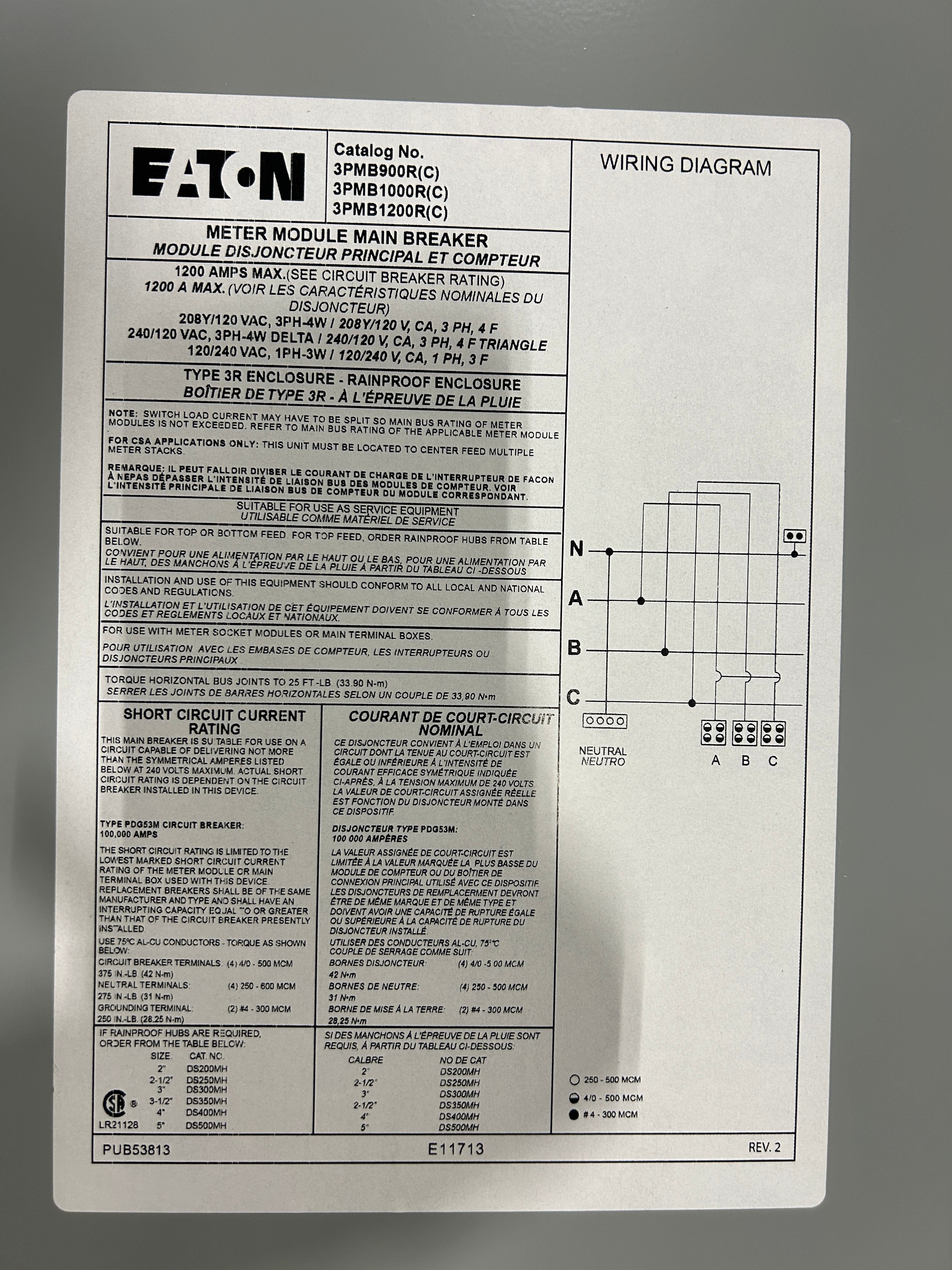 Eaton 3PMB1000R 3 Phase 1000A Main Disconnect w/ARMS Maintenance Mode