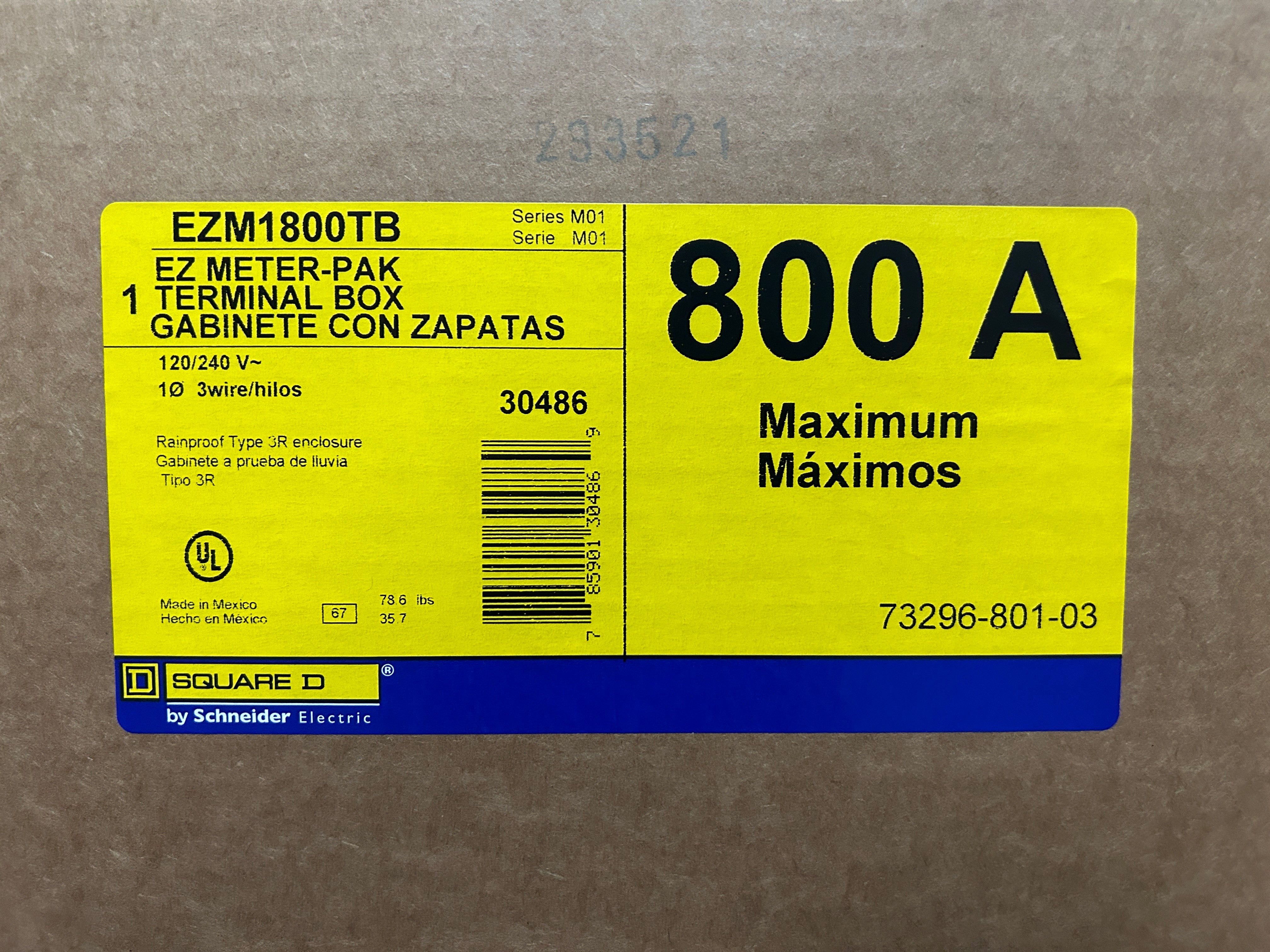 Square D EZM1800TB 800A Main Tap Box