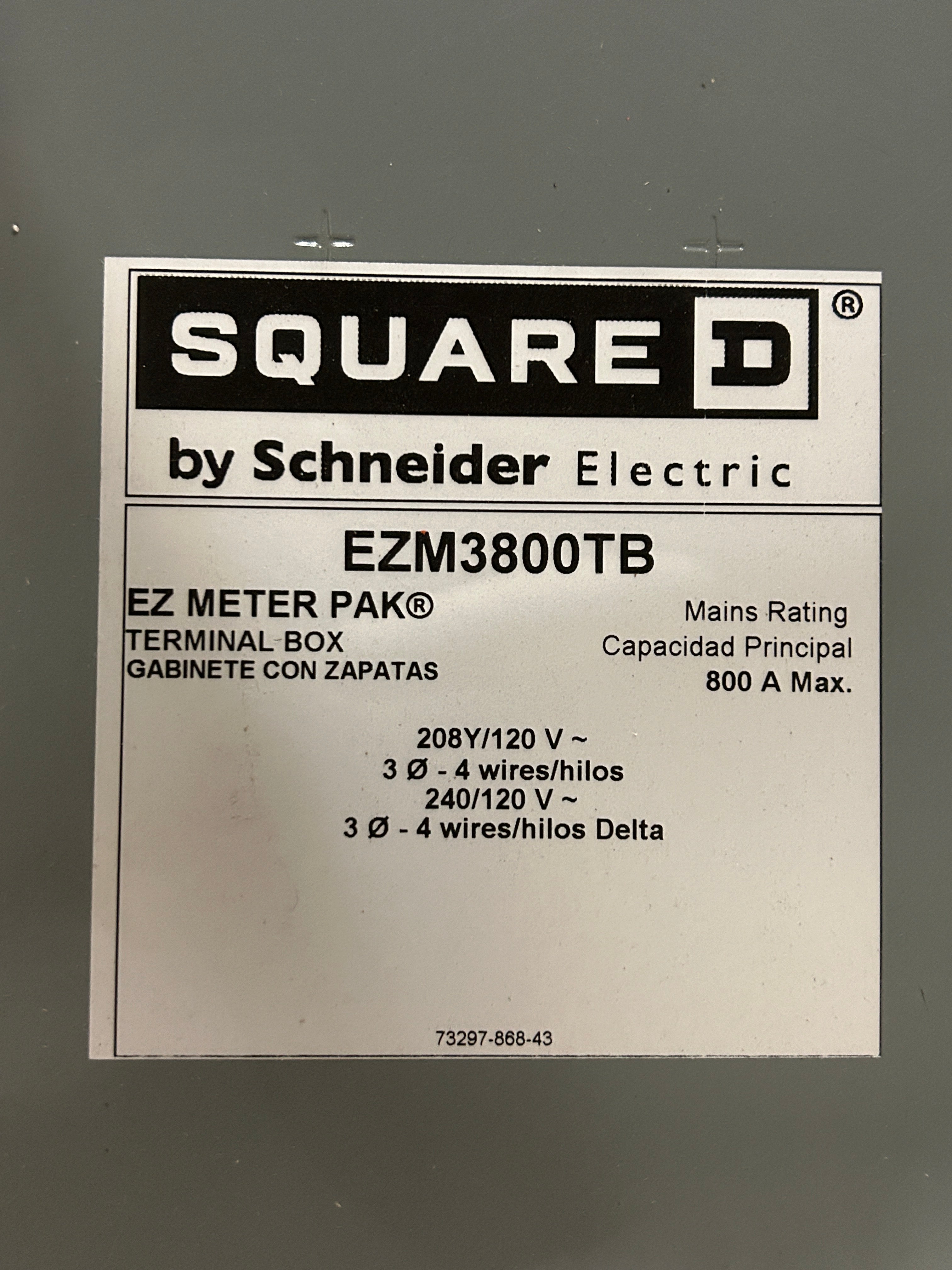 Square D EZM3800TB 800A Main Tap Box