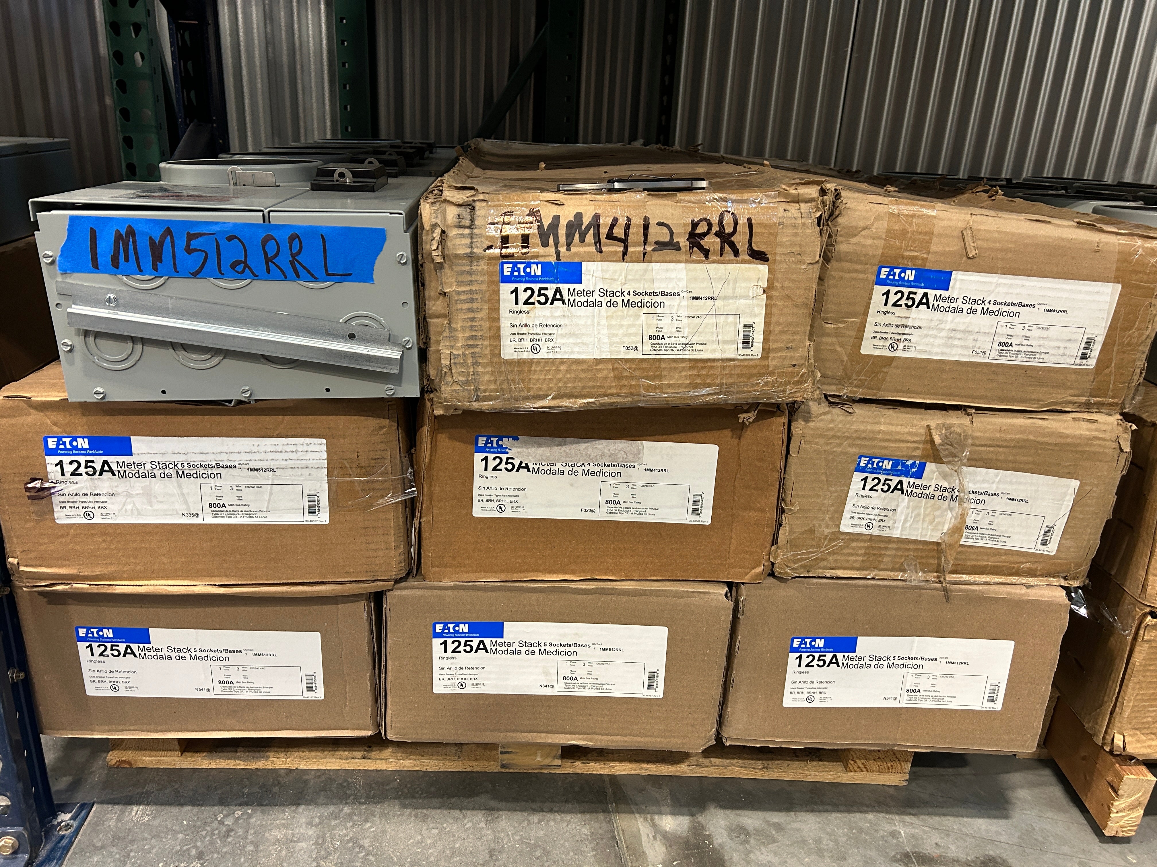 Eaton 1MM512RRL 1PH In / 1PH Out 5 Gang 125A Socket Ringless Meter Stack