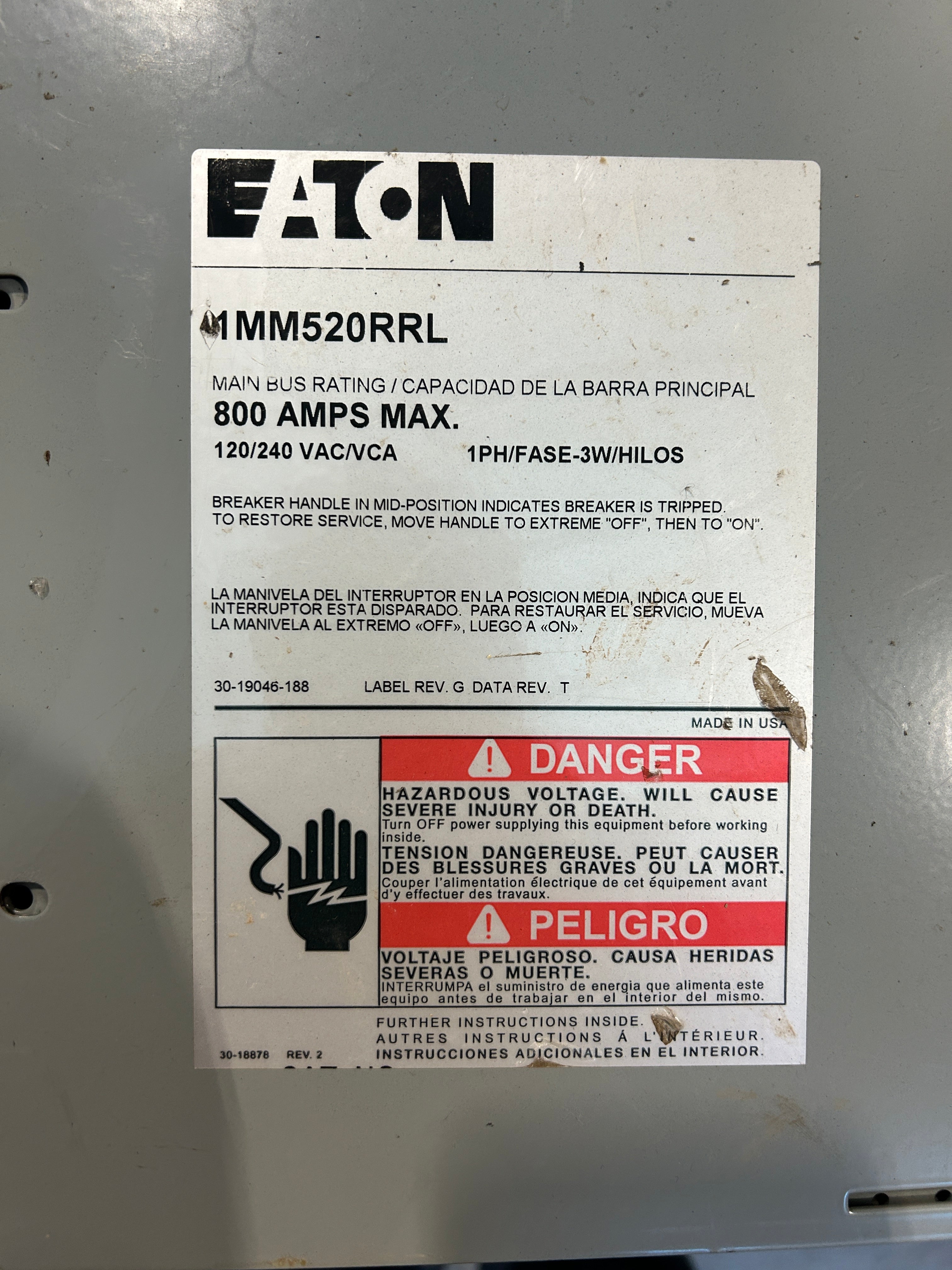 Eaton 1MM520RRL Single Phase 5-Gang 200A Socket Ringless Meter Stack