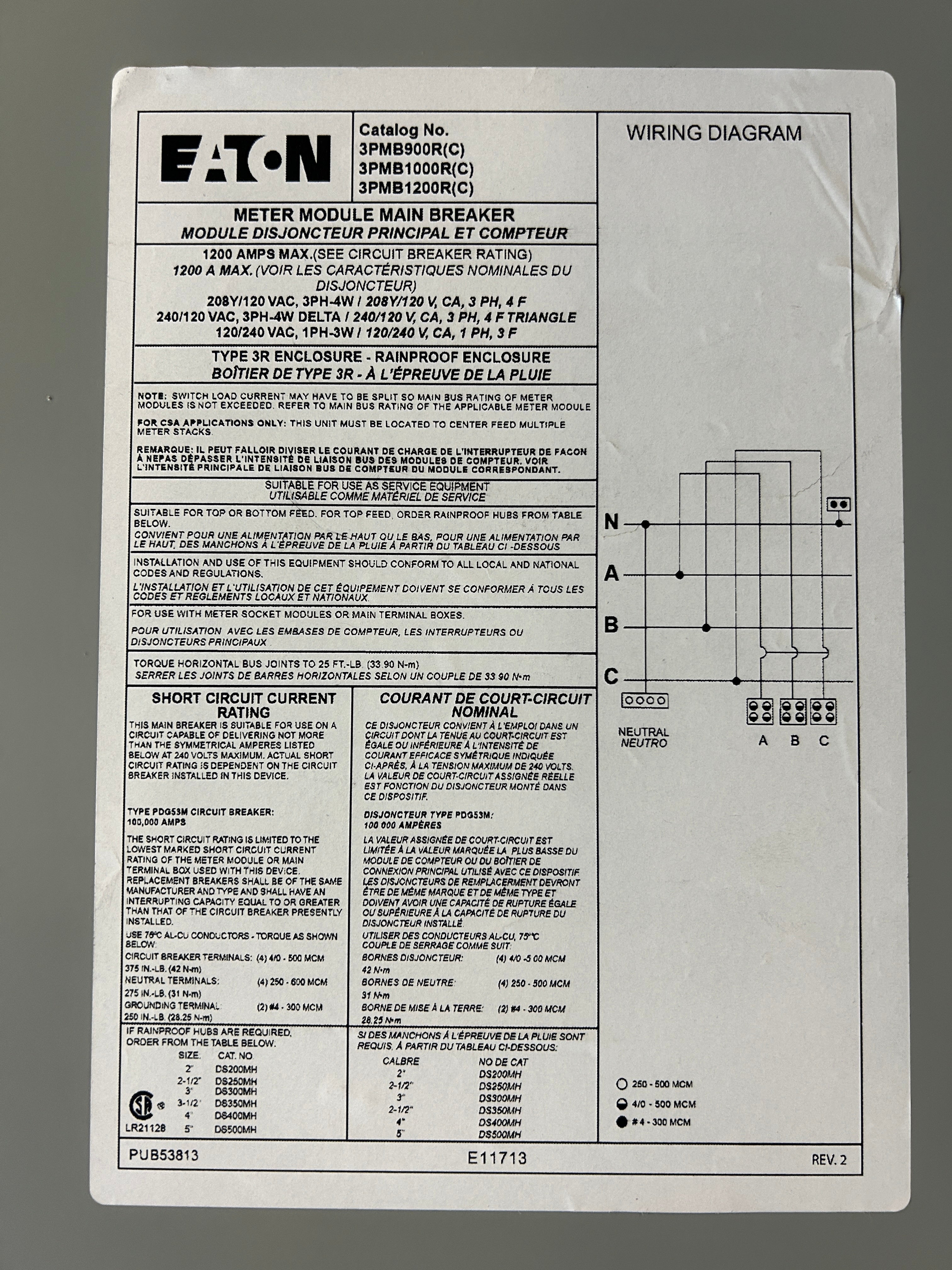 Eaton 3PMB1200R 3PH 1200A Main Disconnect w/ARMS Maintenance Mode