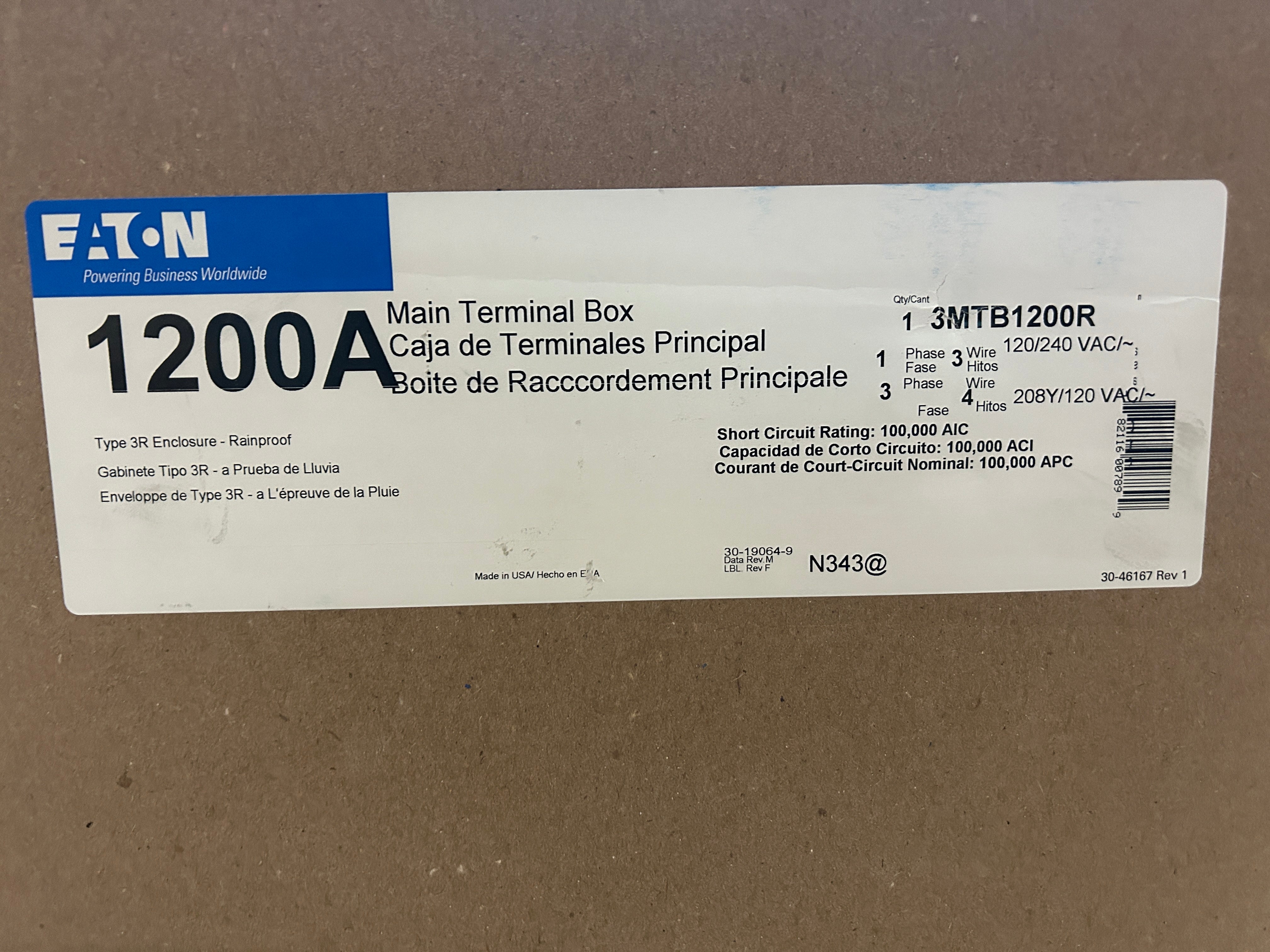 Eaton 3MTB1200R 1200A Three Phase Main Tap Box