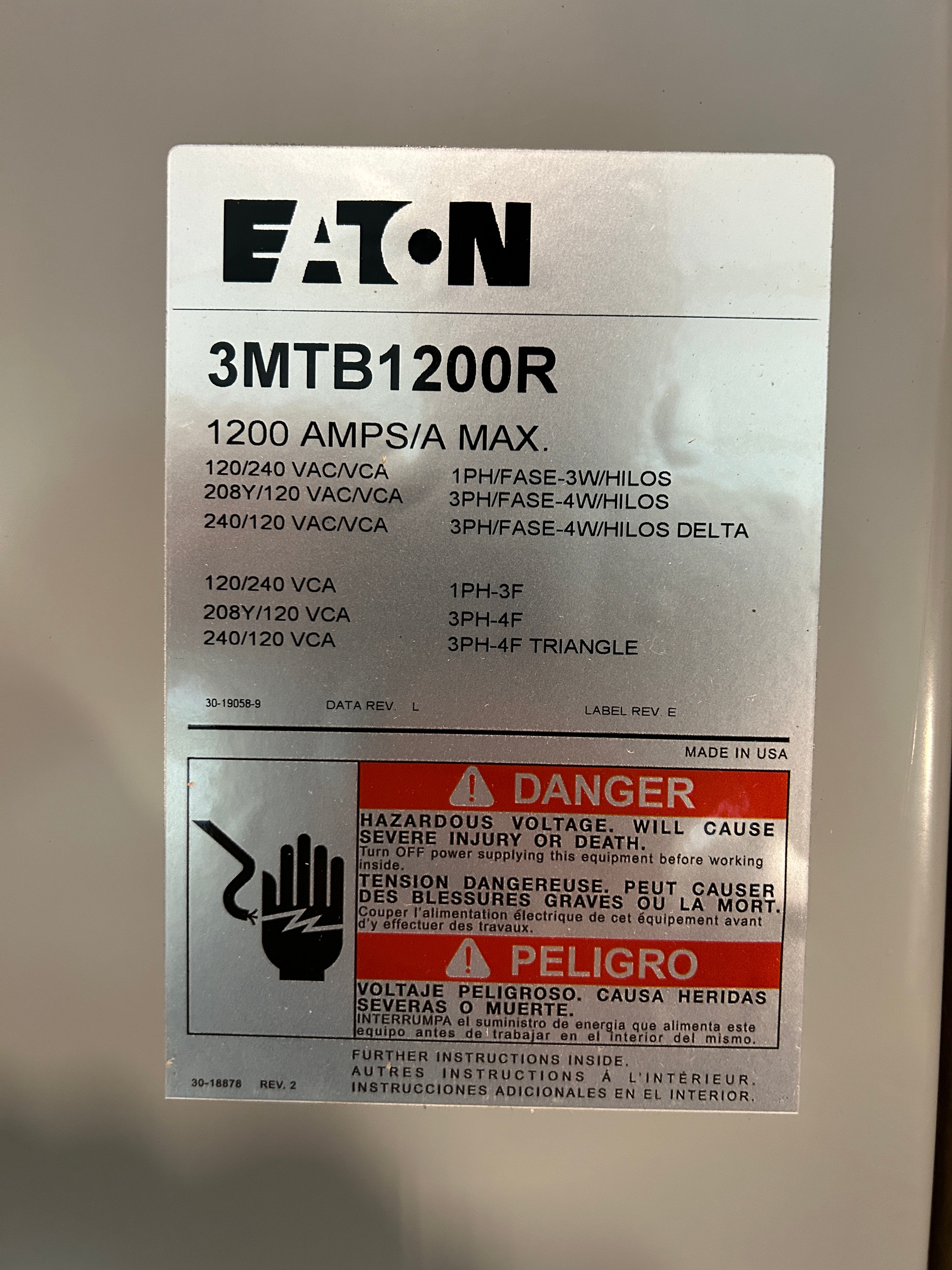 Eaton 3MTB1200R 1200A Three Phase Main Tap Box