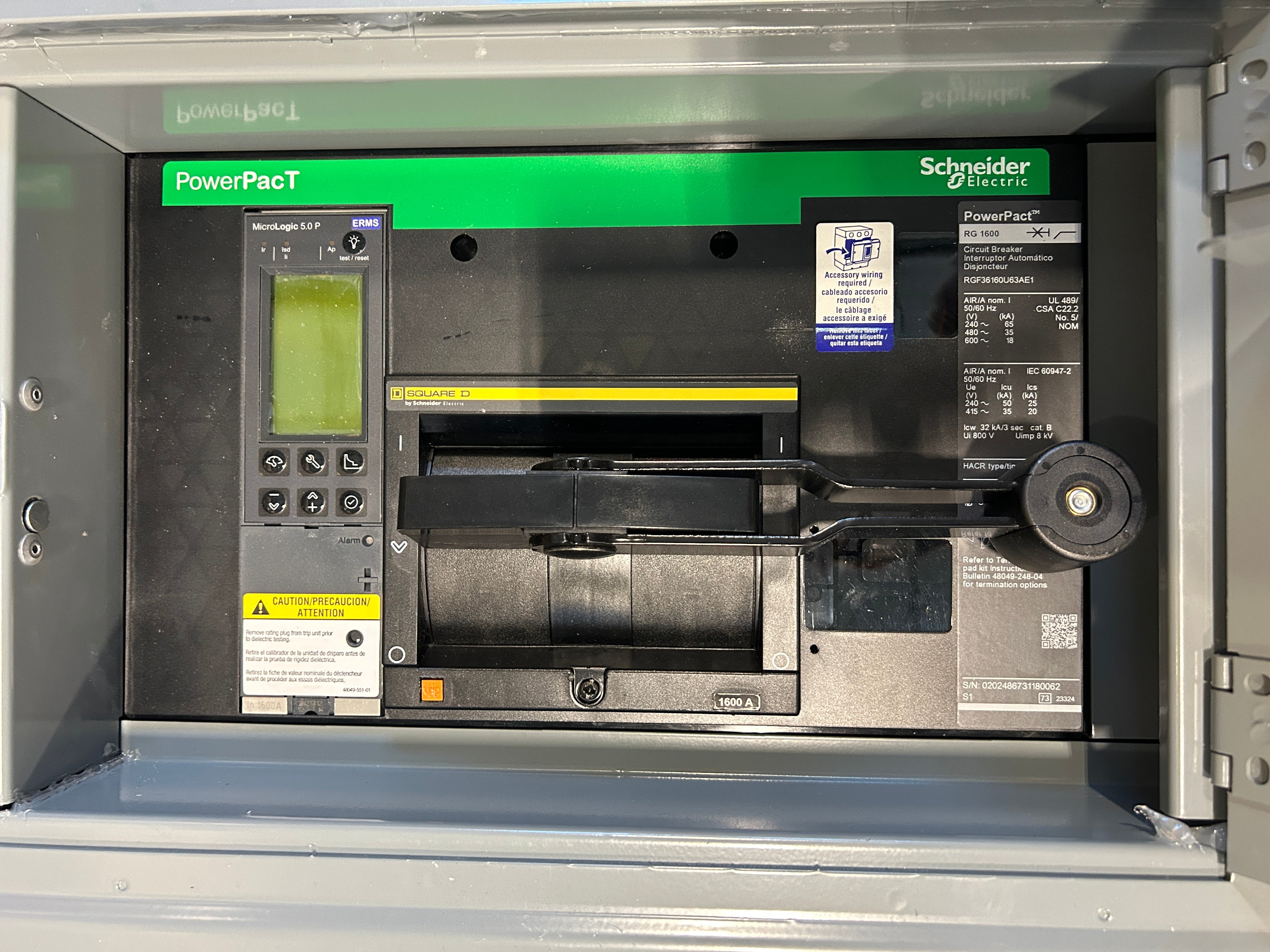 Square D EZM31600GCBUMS 3PH 1600A Main Disconnect w/ERMS Energy Reduction Maintenance Switch