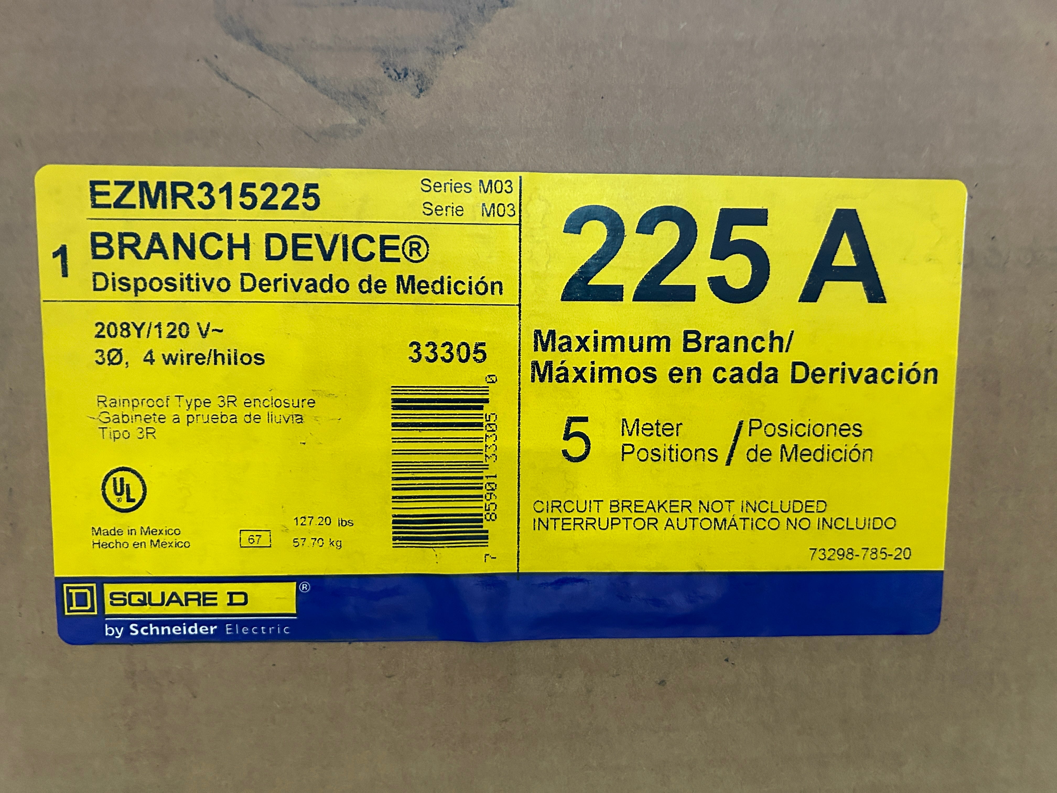Square D EZMR315225 3PH In / 1PH Out 5-Gang 225A Socket Ringless Meter Stack