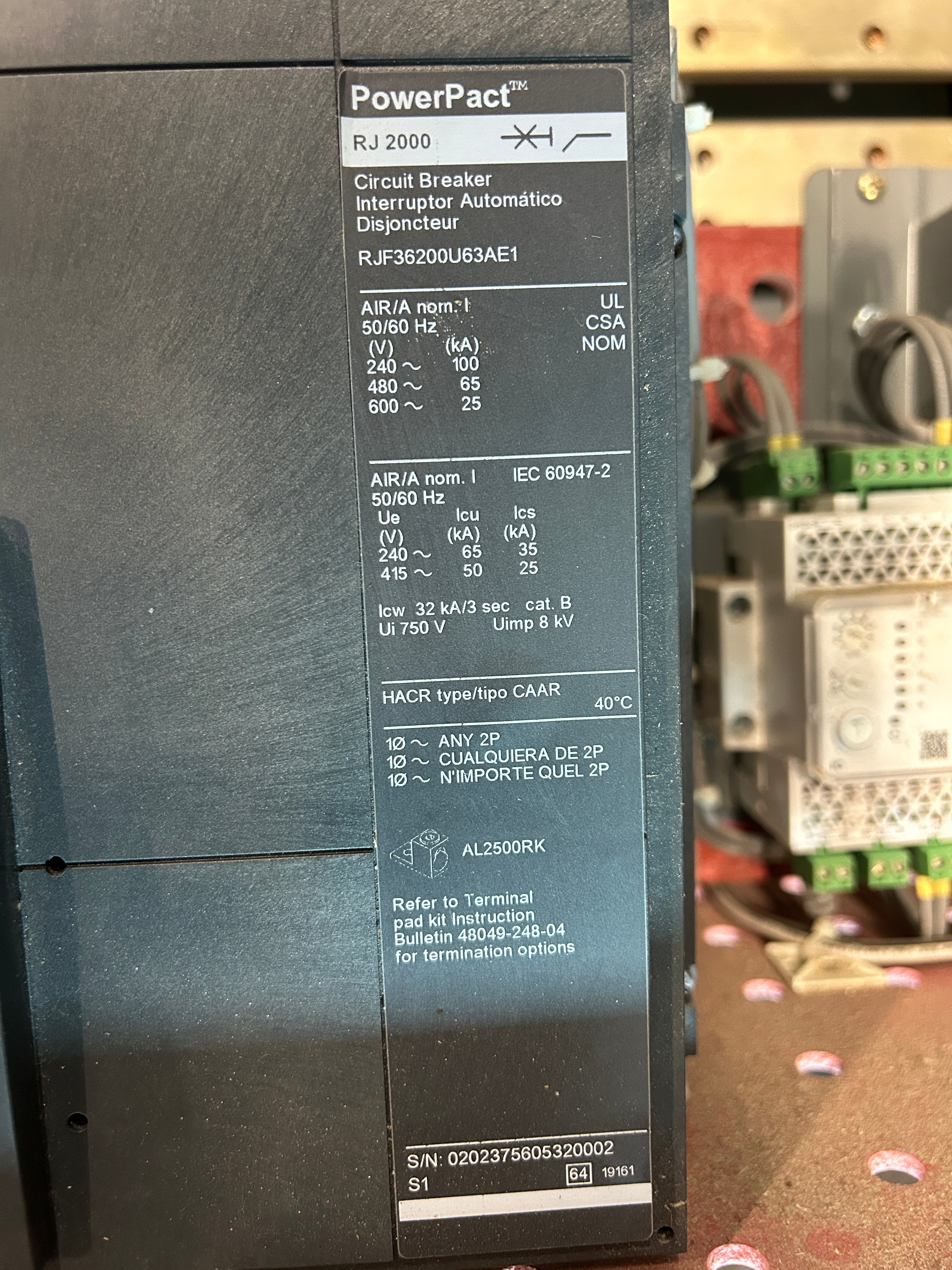 Square D EZM12000CBUMS 1PH 2000A Main Disconnect w/ERMS Energy Reduction Maintenance Switch