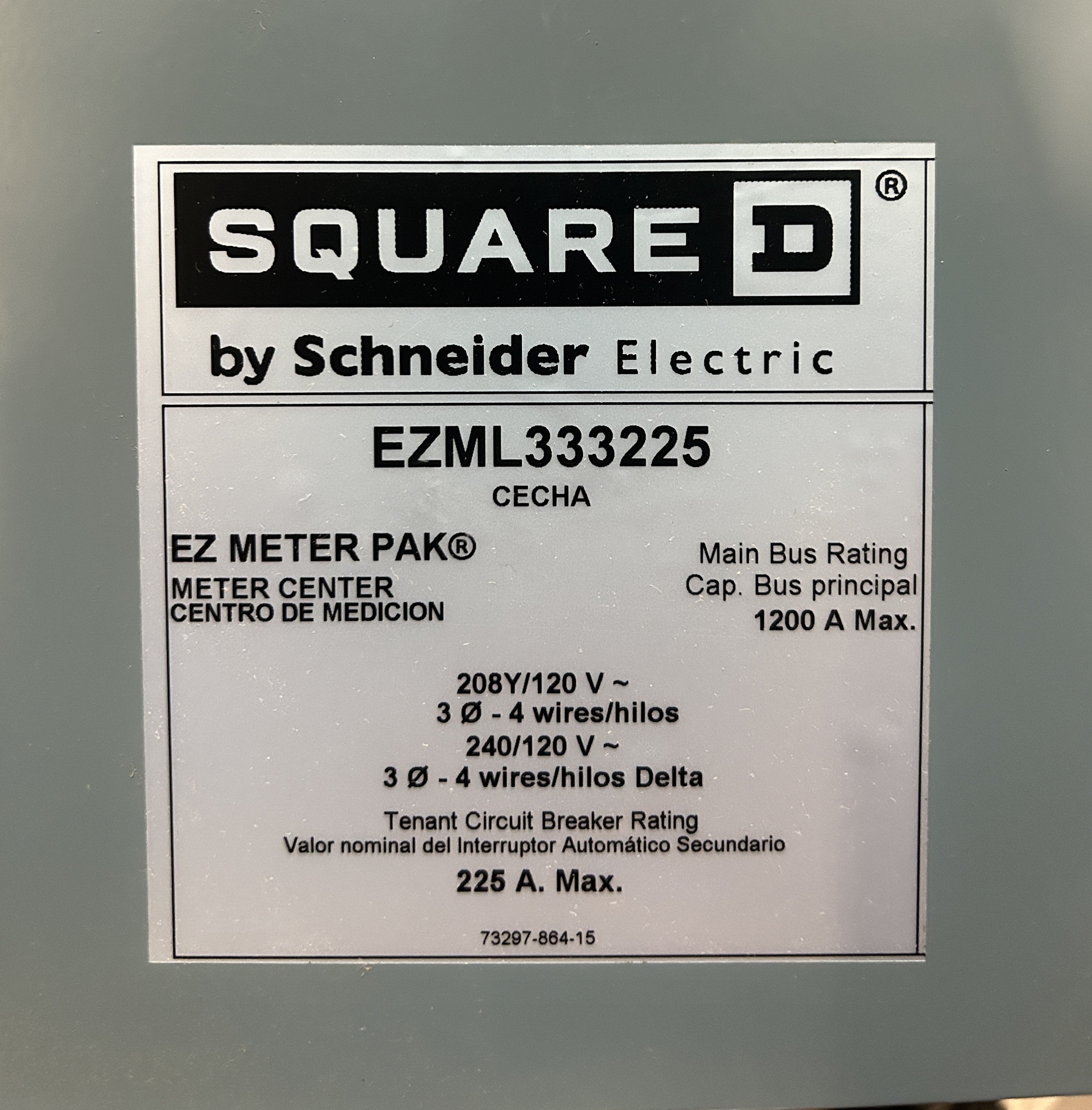 Square D EZML333225 3PH In / 3PH Out 3 Gang Ringless Lever Bypass 225A Socket 1200A Copper Busbar Meter Stack
