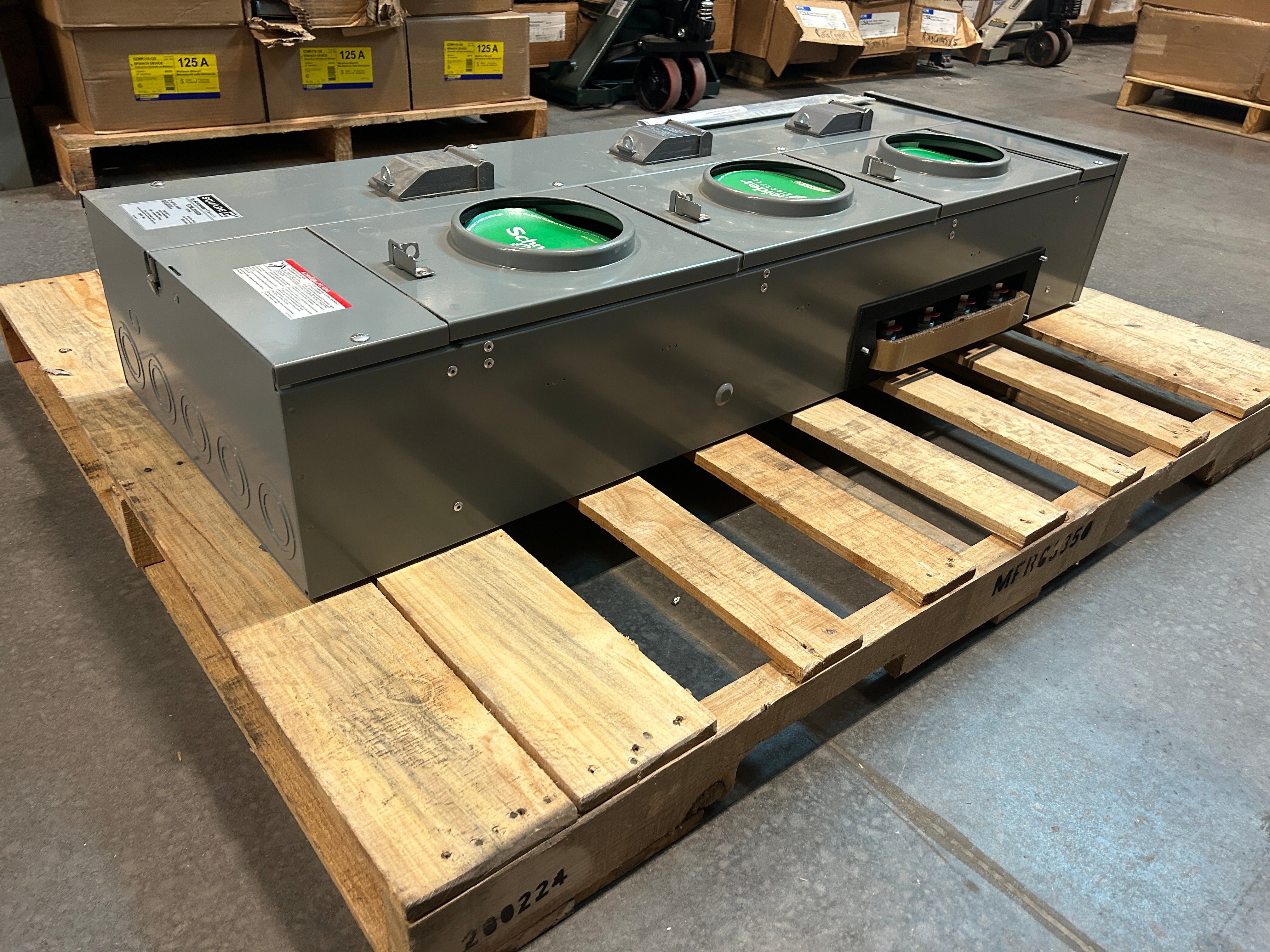 Square D EZML333225 3PH In / 3PH Out 3 Gang Ringless Lever Bypass 225A Socket 1200A Copper Busbar Meter Stack