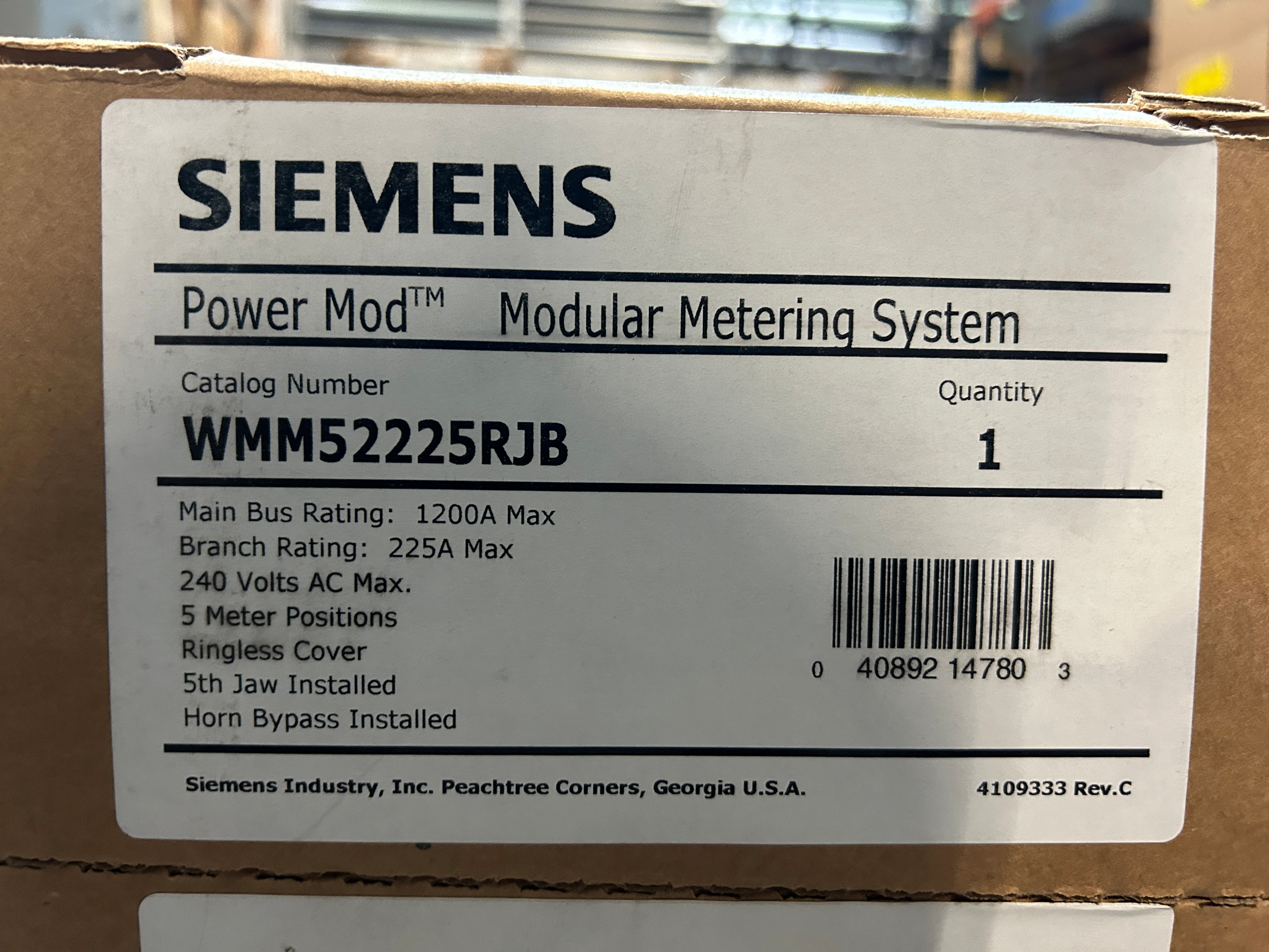 Siemens WMM52225RJB 3PH In / 1PH Out 5 Gang 225A Socket Ringless Horn Bypass 5 Jaw Meter Stack