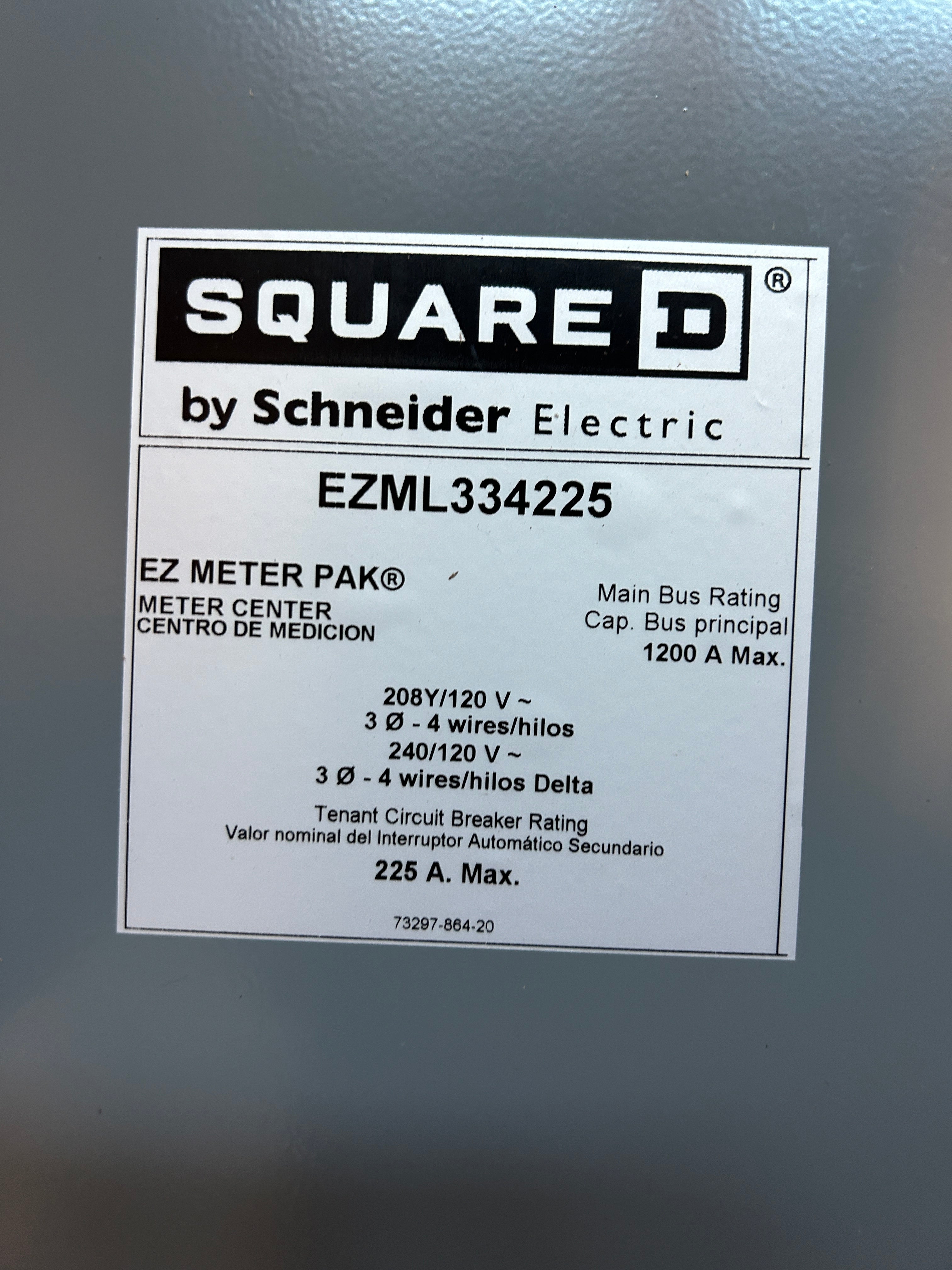 Square D EZML334225 3PH In / 3PH Out 4 Gang Ringless Lever Bypass 225A Socket Meter Stack