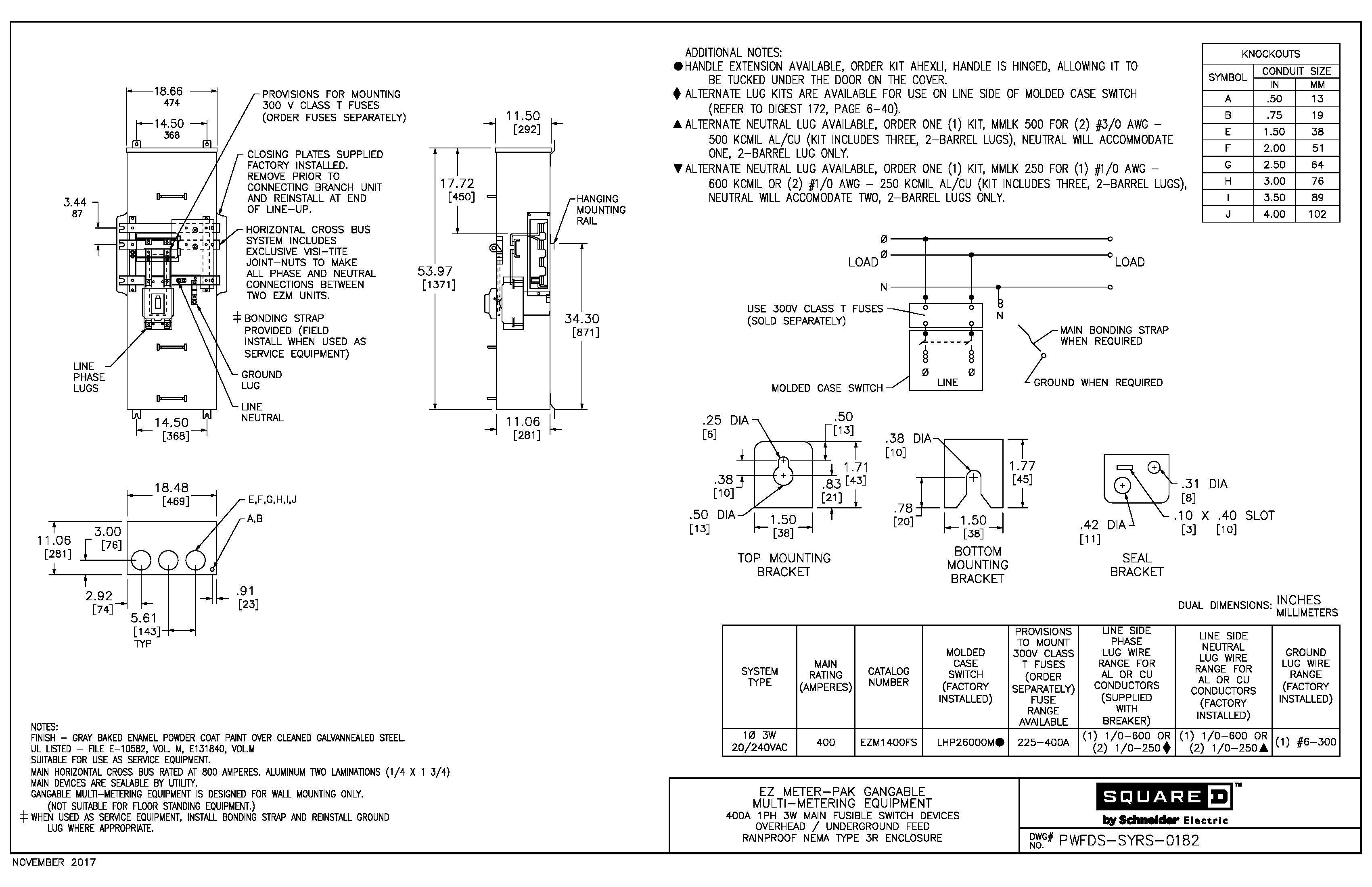 Square D EZM1400FS 400A Main Fusible Switch Disconnect