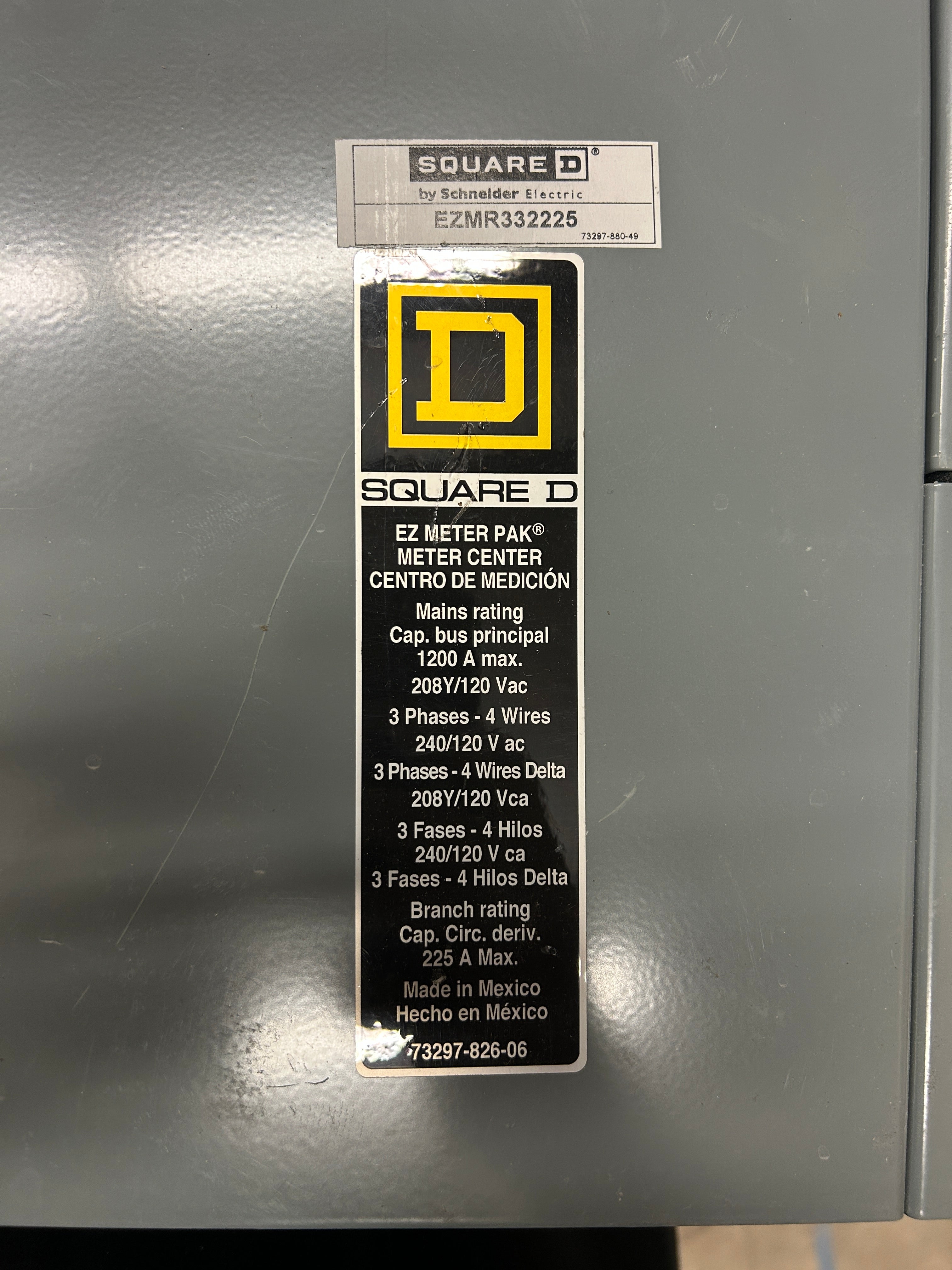 Square D EZMR332225 3PH In / 3PH Out 2 Gang Ringless 225A Socket 1200A Copper Busbar Meter Stack
