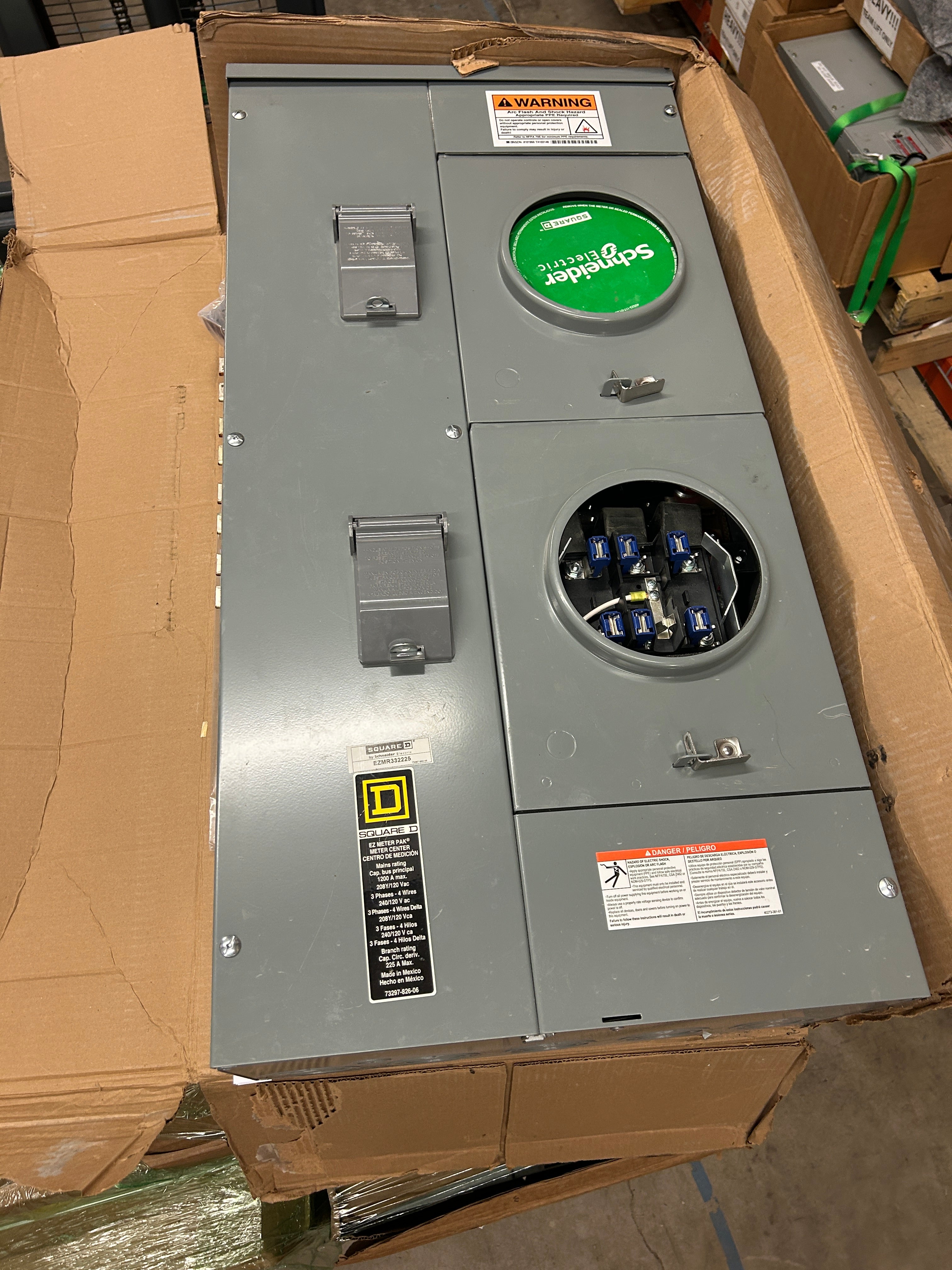 Square D EZMR332225 3PH In / 3PH Out 2 Gang Ringless 225A Socket 1200A Copper Busbar Meter Stack