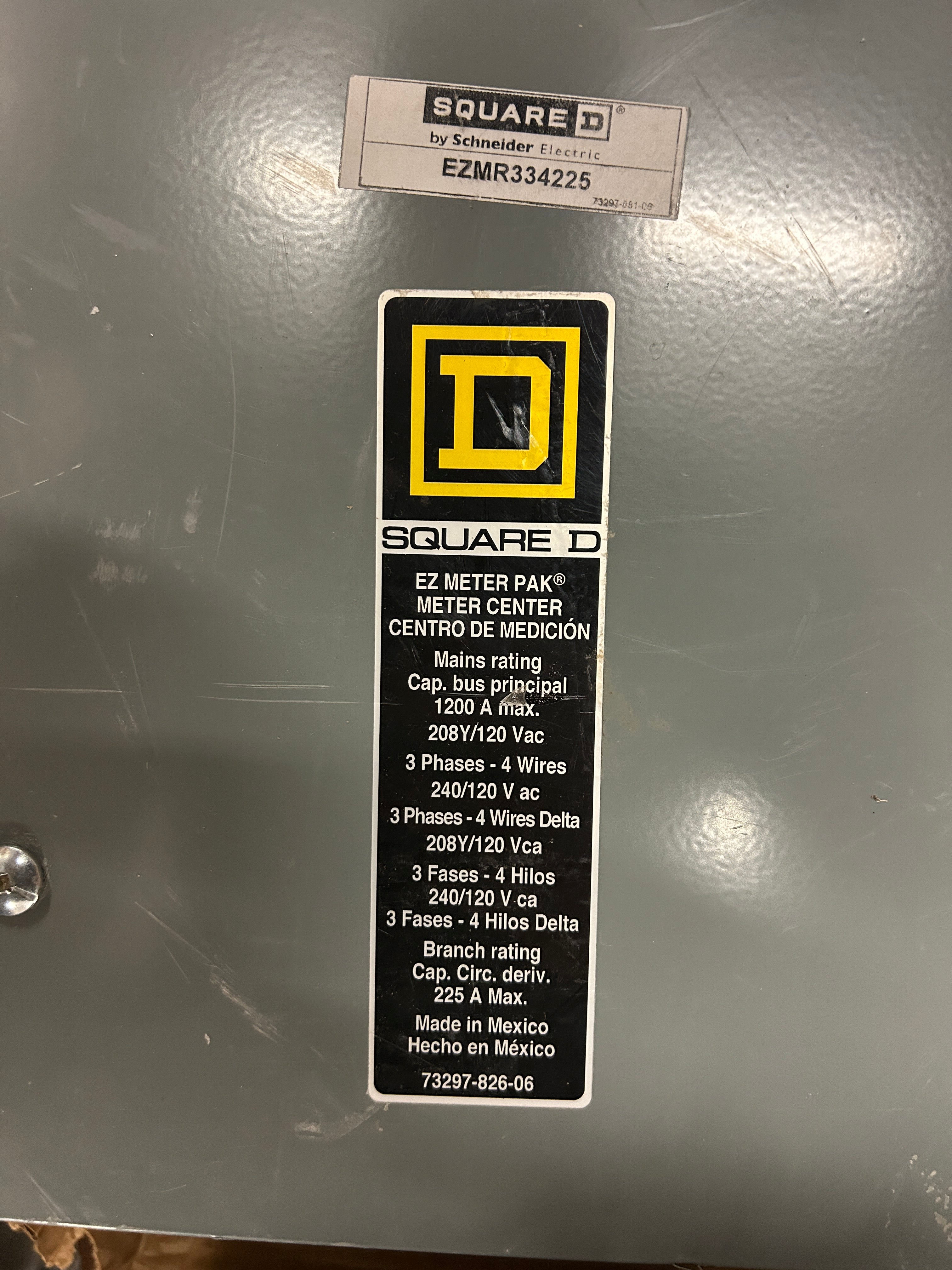 Square D EZMR334225 3PH In / 3PH Out 4 Gang Ringless 225A Socket 1200A Copper Busbar Meter Stack