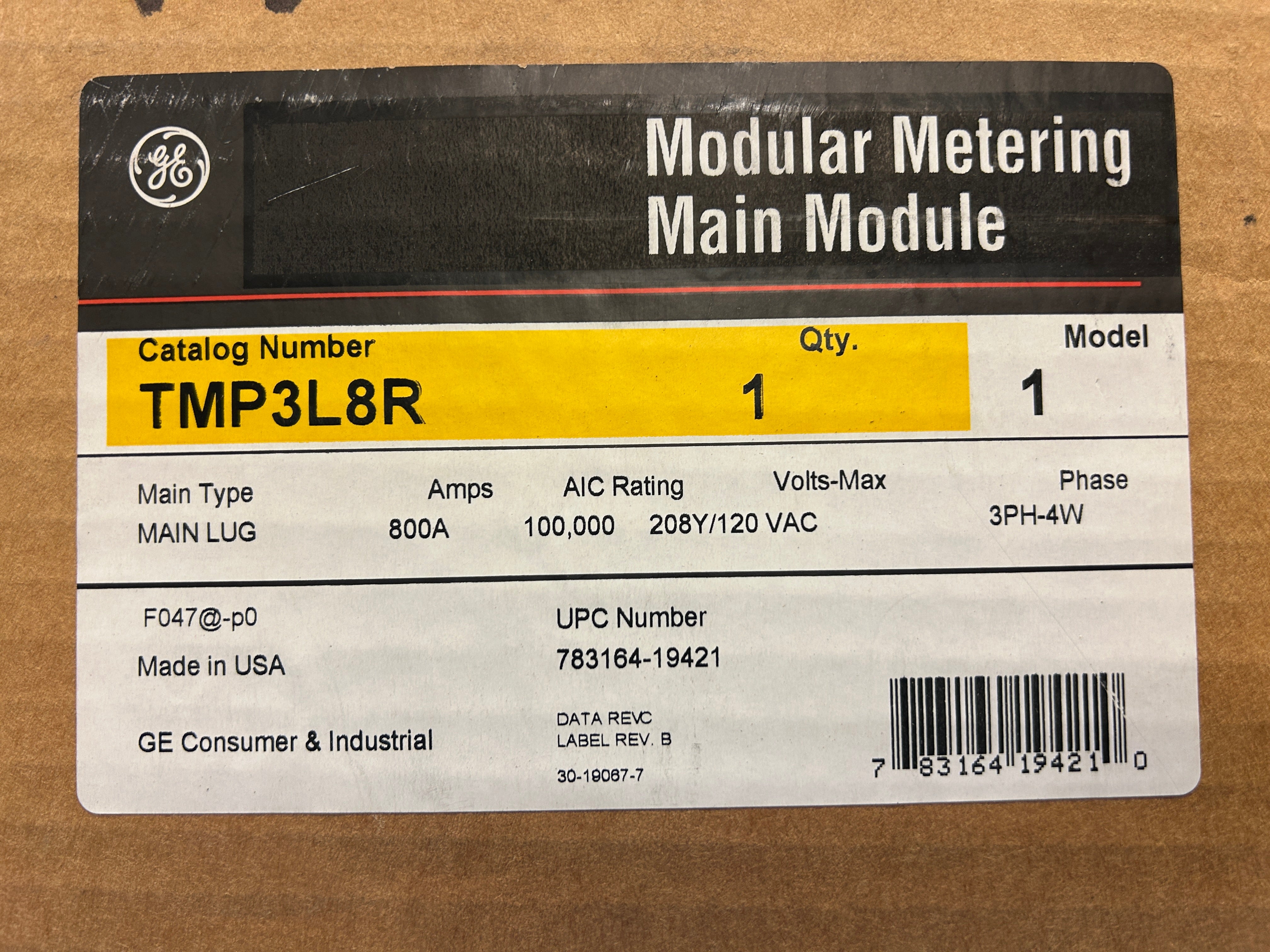 General Electric TMP3L8R 800A UG/OH Three Phase Main Tap Box for Modular Metering
