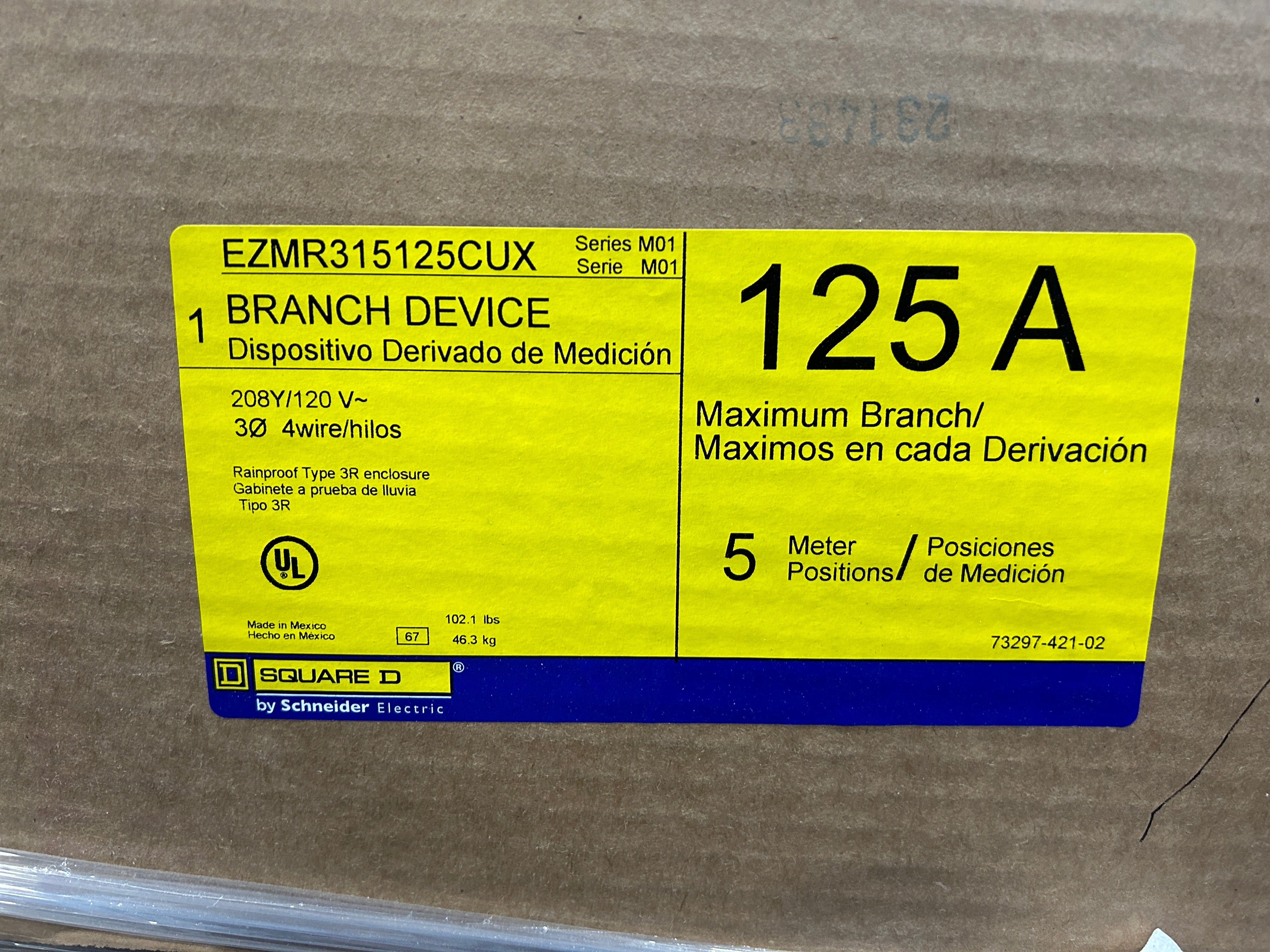 Square D EZMR315125CUX 3PH In / 1PH Out 5 Gang 125A Socket 1200A Copper Busbar Ringless Meter Stack