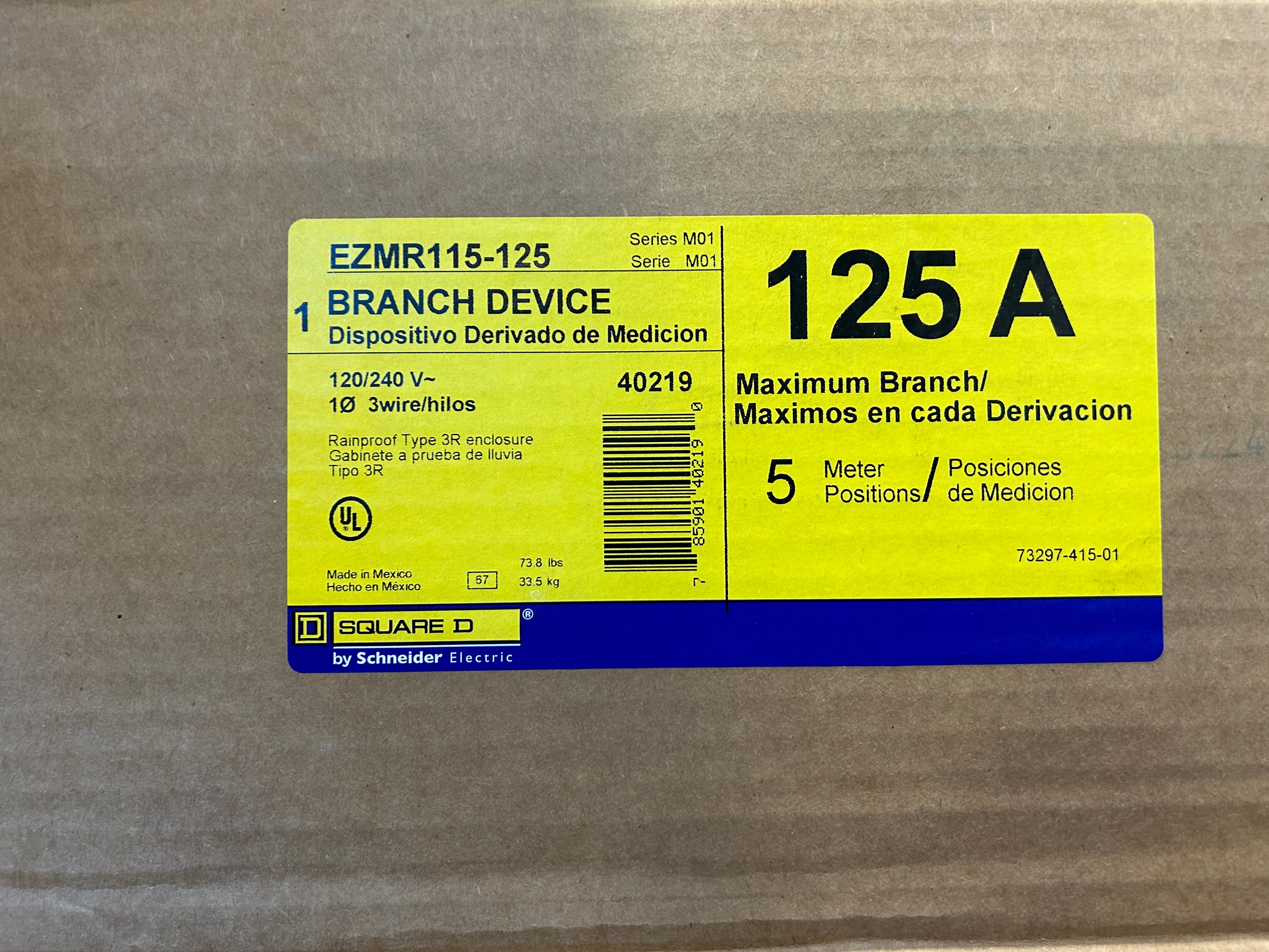 Square D EZMR115125 1PH 5 Gang 125A Socket Ringless Meter Stack