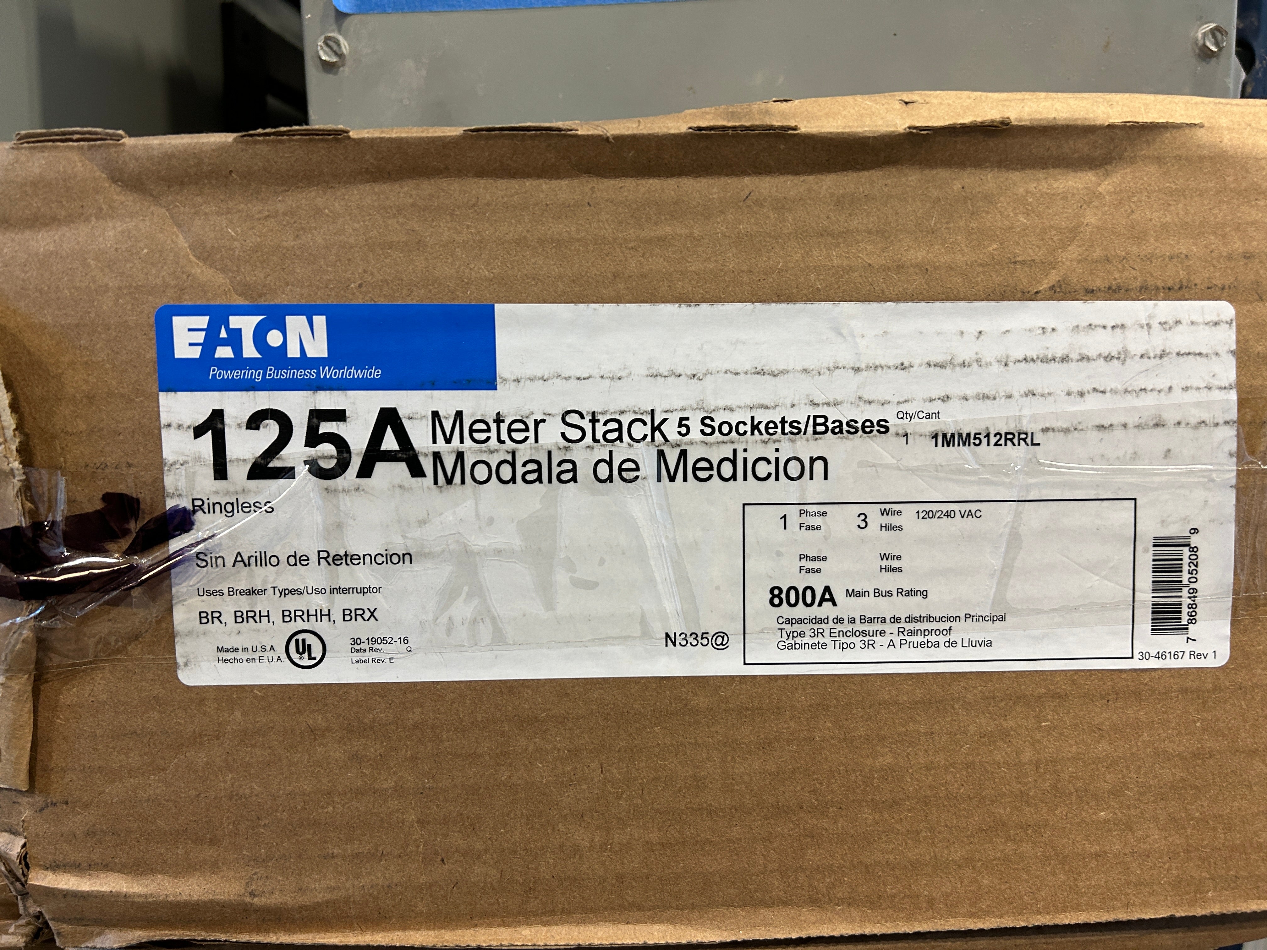 Eaton 1MM512RRL 1PH In / 1PH Out 5 Gang 125A Socket Ringless Meter Stack