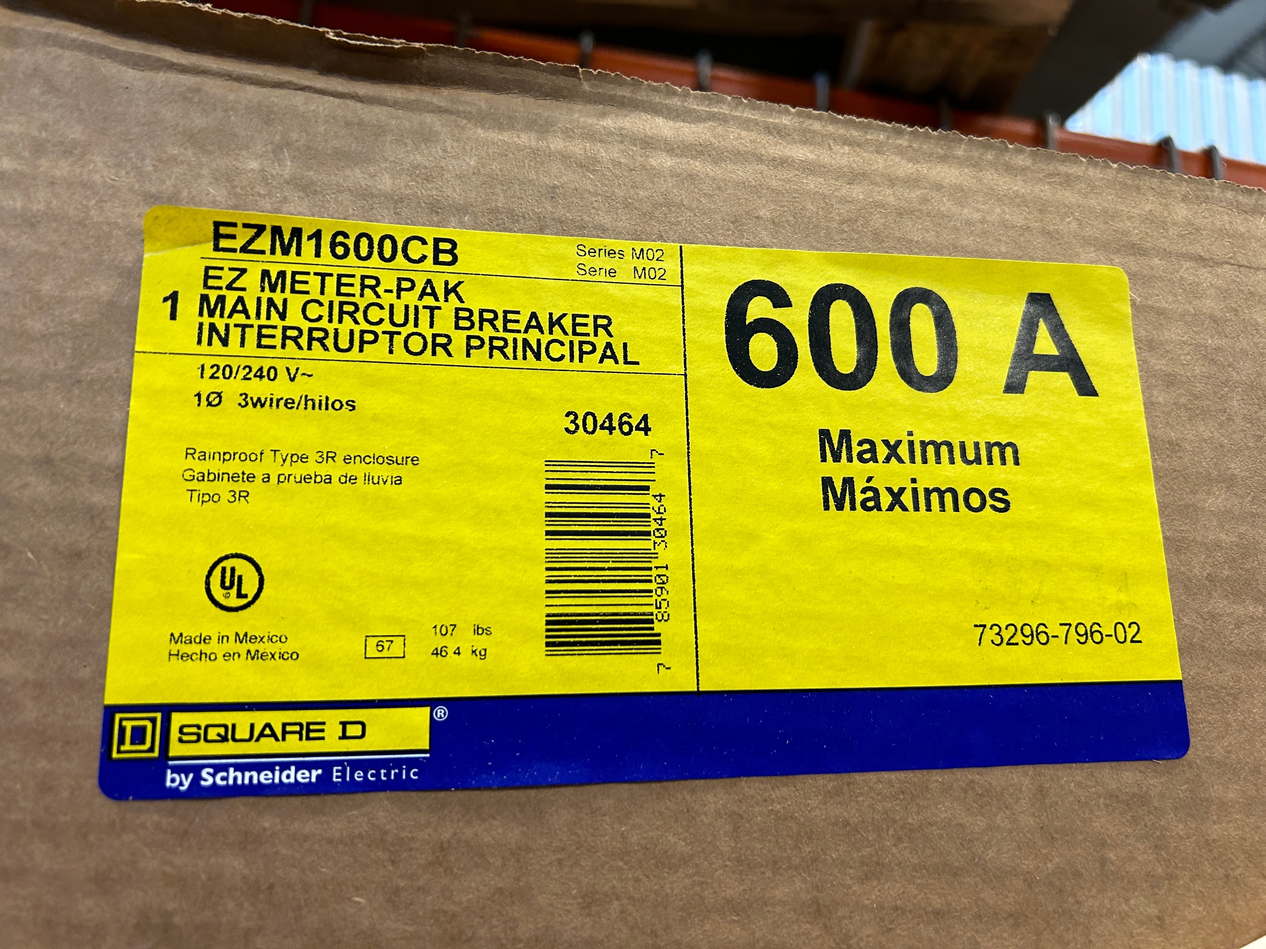 Square D EZM1600CB 600A Main Circuit Breaker Disconnect