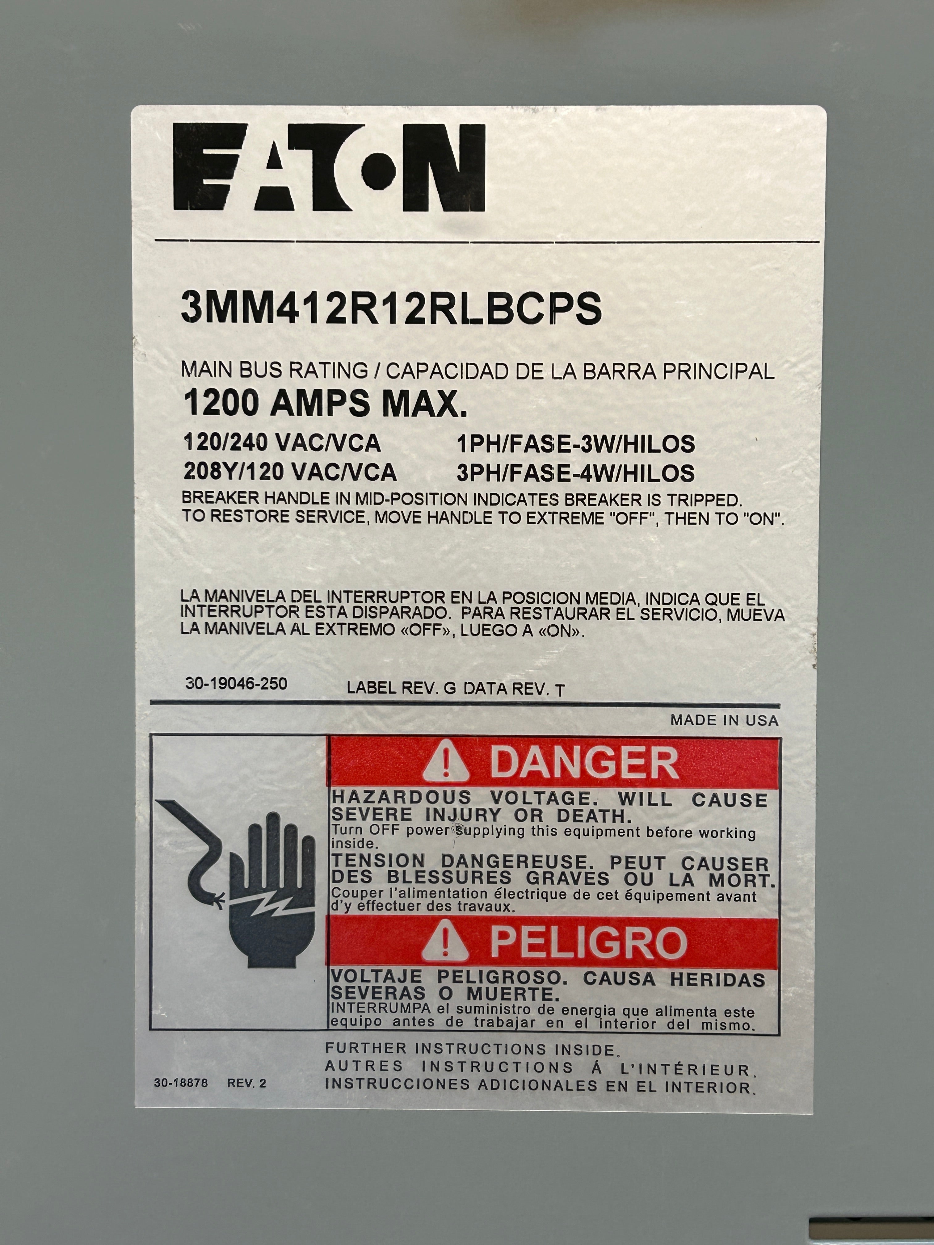 Eaton 3MM512R12RLBCPS (3MM512R12RLB) 3PH In / 1PH Out 5 Gang 1200A Copper Busbar 125A Socket Ringless Horn Bypass CPS Approved Meter Stack