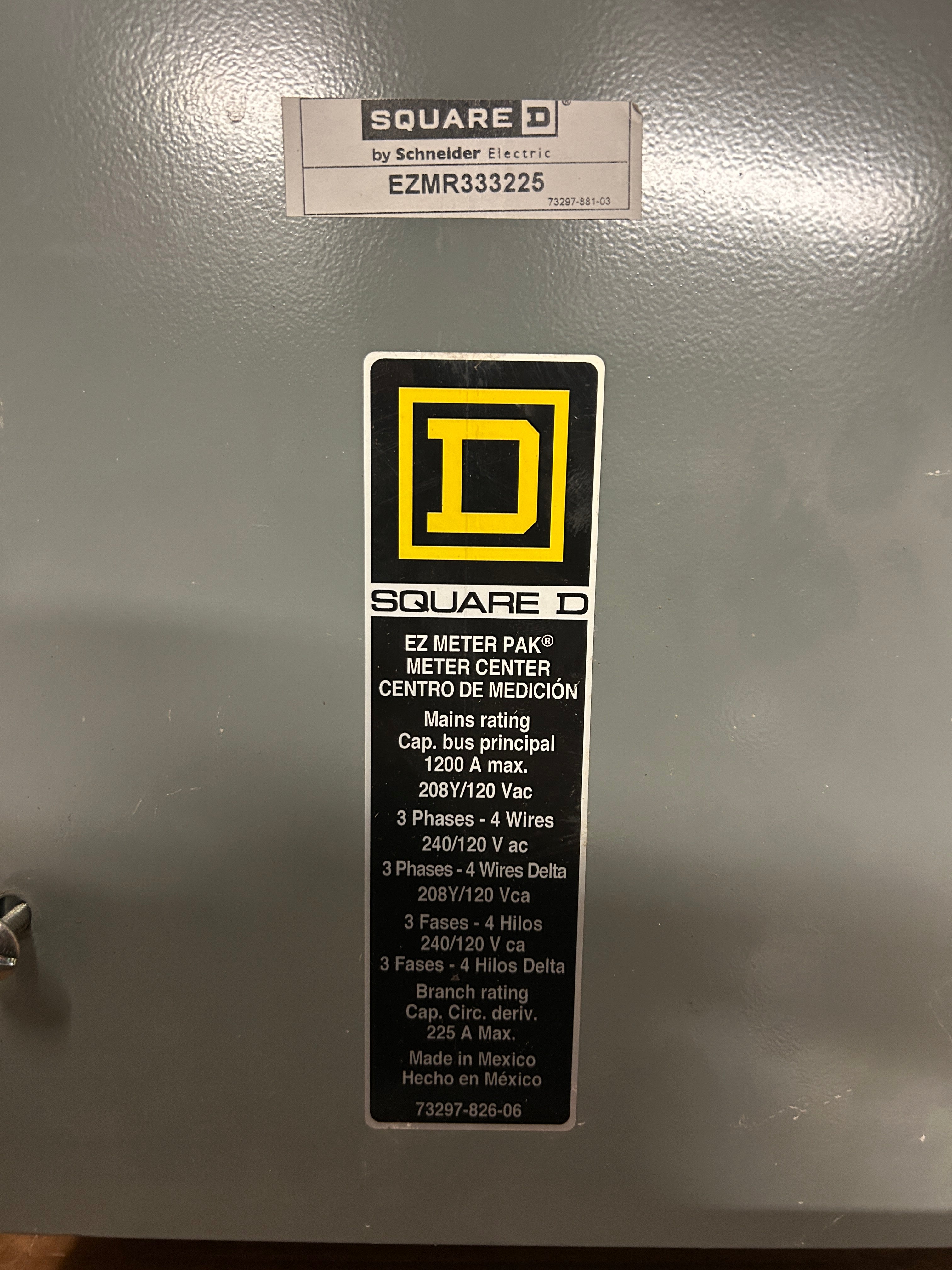 Square D EZMR333225 3PH In / 3PH Out 3 Gang Ringless 225A Socket 1200A Copper Busbar Meter Stack