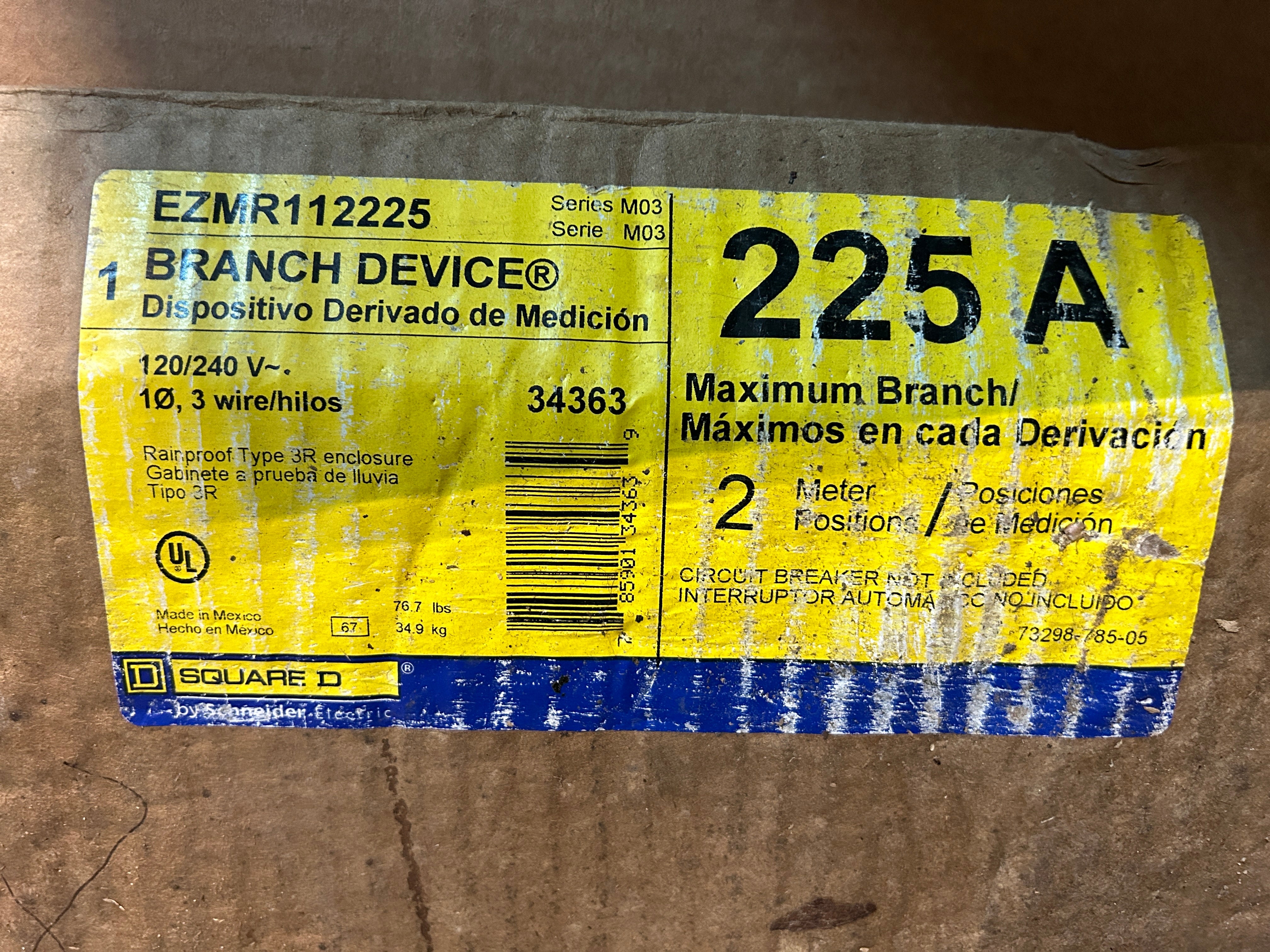 Square D EZMR112225 1PH In / 1PH Out 225A Socket 2 Gang Ringless Meter Stack