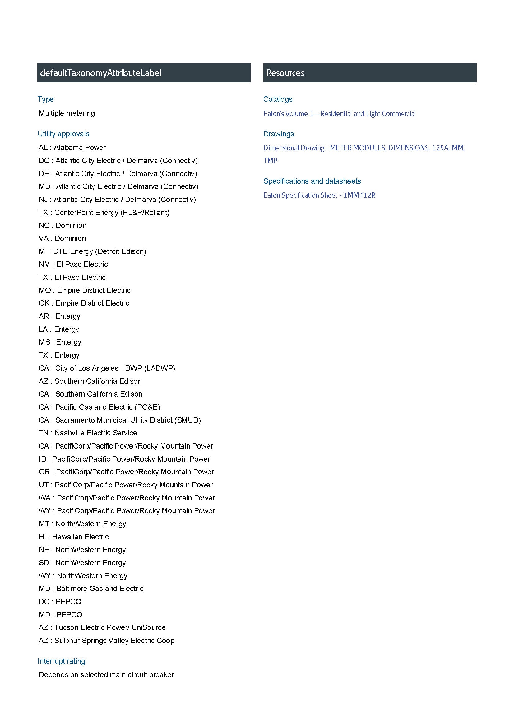 Eaton 1MM412R 1PH In / 1PH Out 4 Gang 125A Socket Ringed Meter Stack