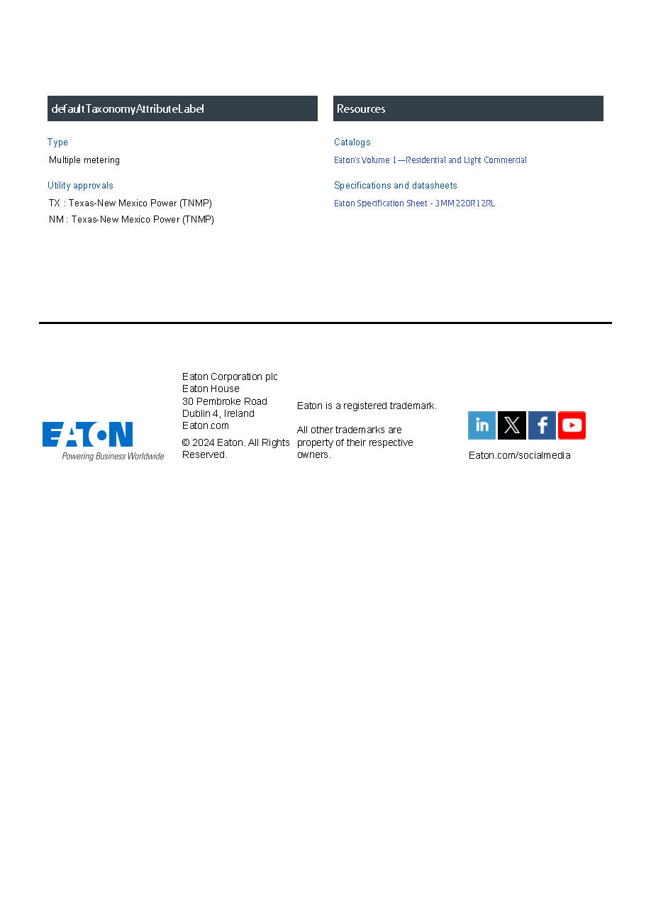 Eaton 3MM220R12RL 3PH In / 1PH Out 2 Gang 200A Socket 1200A Copper Busbar Ringless Meter Stack