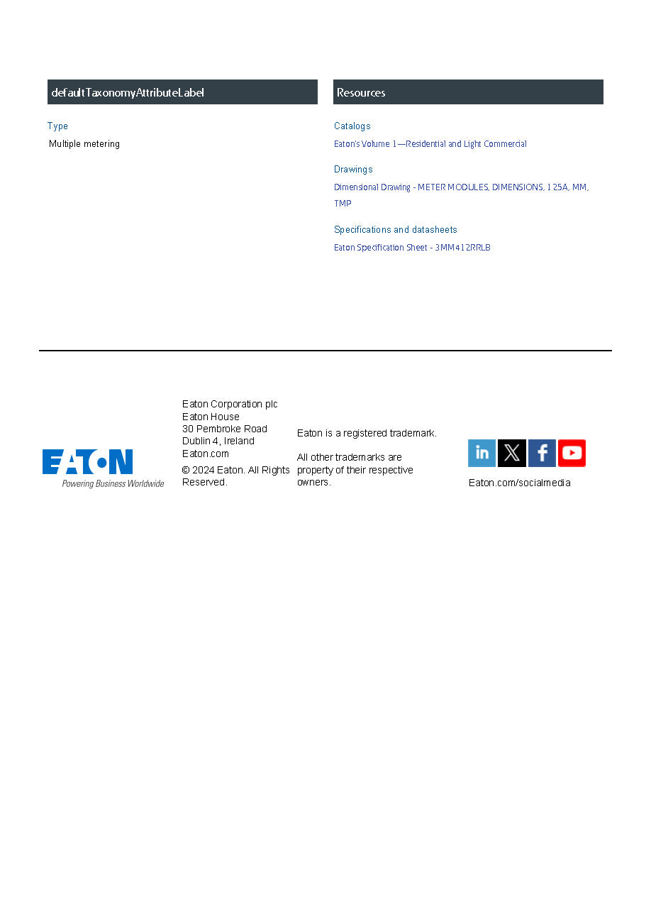 Eaton 3MM412RRLB 3PH In / 1PH Out 4 Gang 125A Socket Ringless Horn Bypass Meter Stack